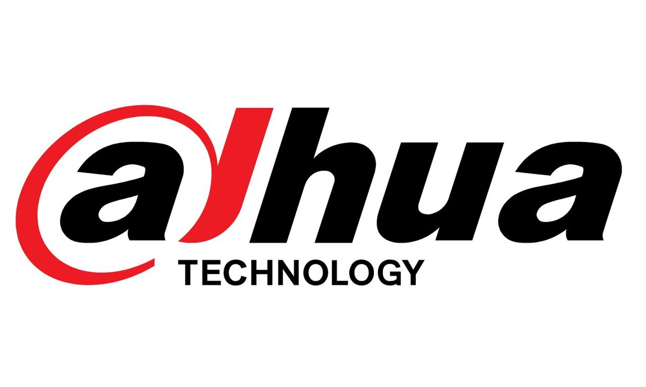 Logotipo de Dahua Technology en colores negro y rojo en fondo blanco