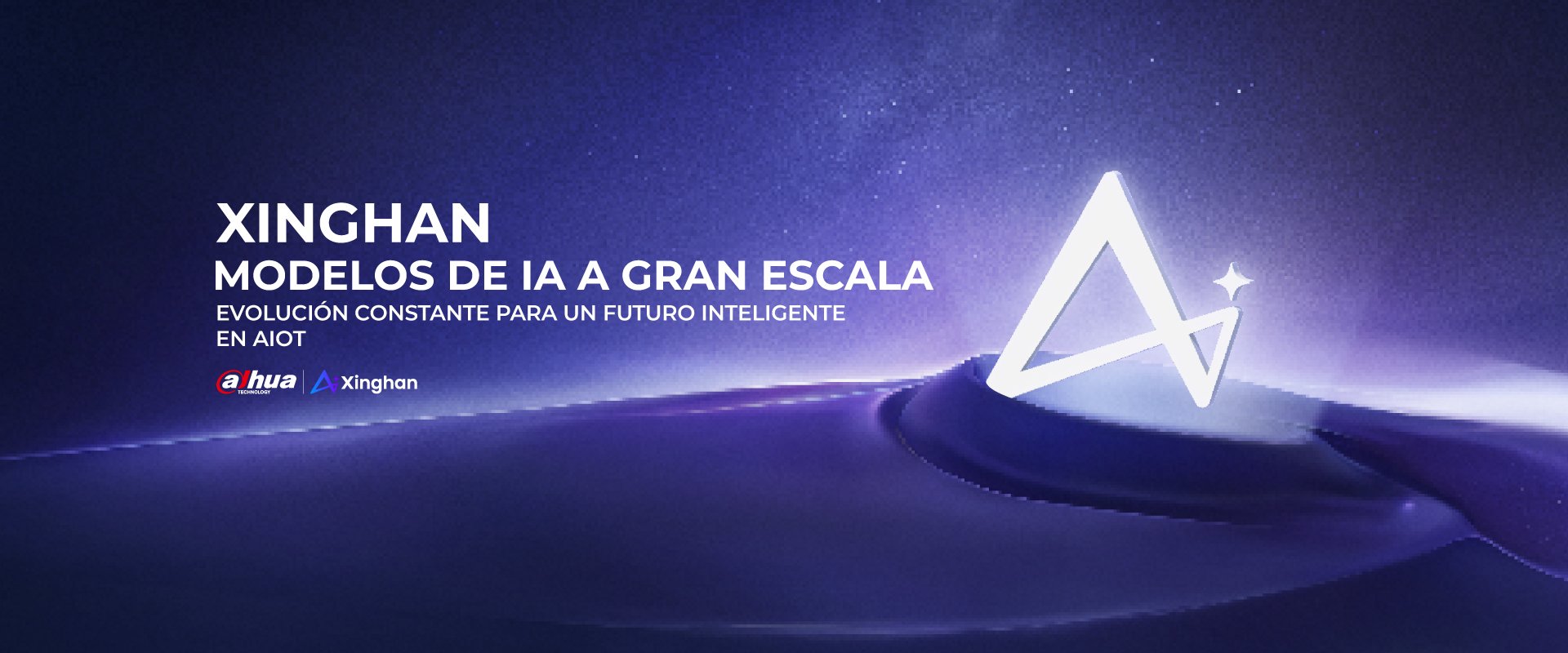 Presentación de Xinghan sobre modelos de IA a gran escala, en fondo azul con texto y logotipos de Dahua y Xinghan.