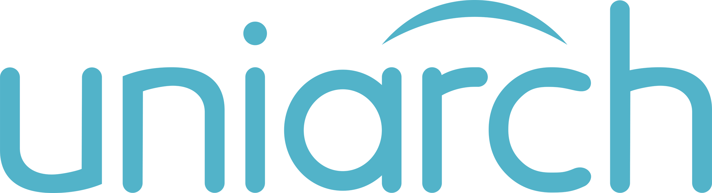 Logo de uniarch, letras en color azul con un arco en la parte superior.