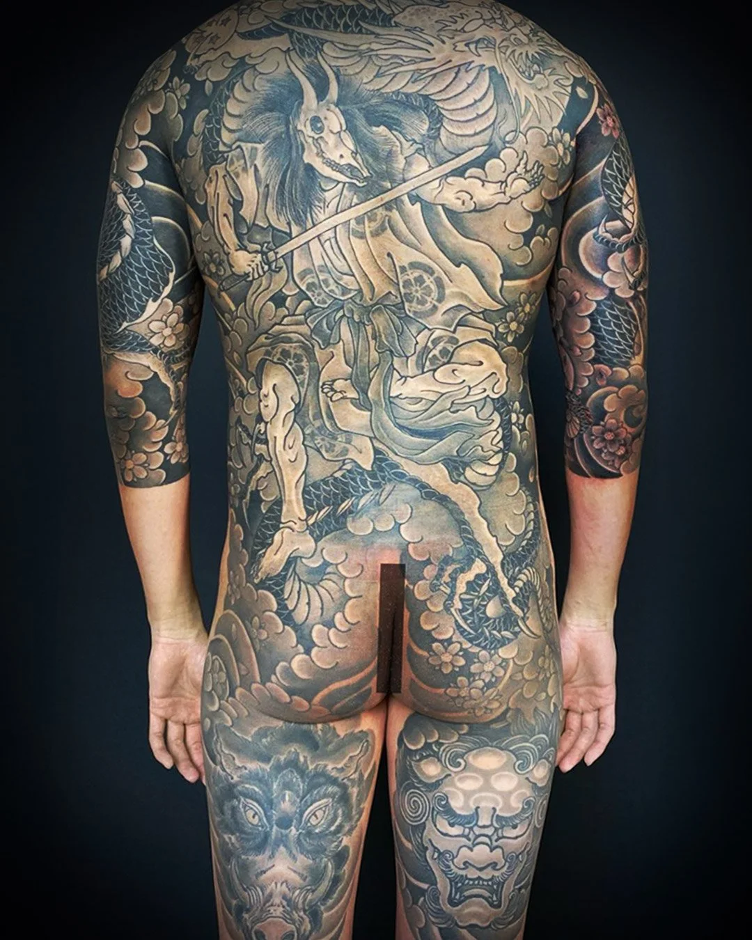 Blackandgrey Bodysuit , Dragon , Ryu , Demon, Horimono, Fudog , Sleeve , Backpiece 