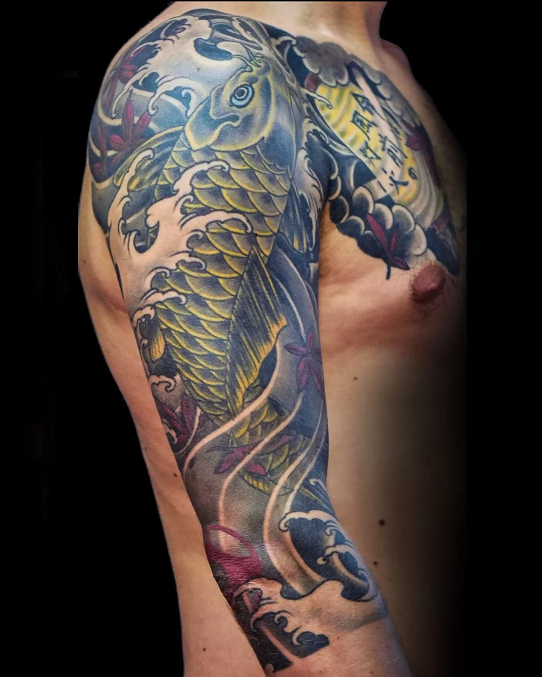 Koi, Momiji, Maple , Ahorn, Black and grey , Japan Sleeve, Horimono