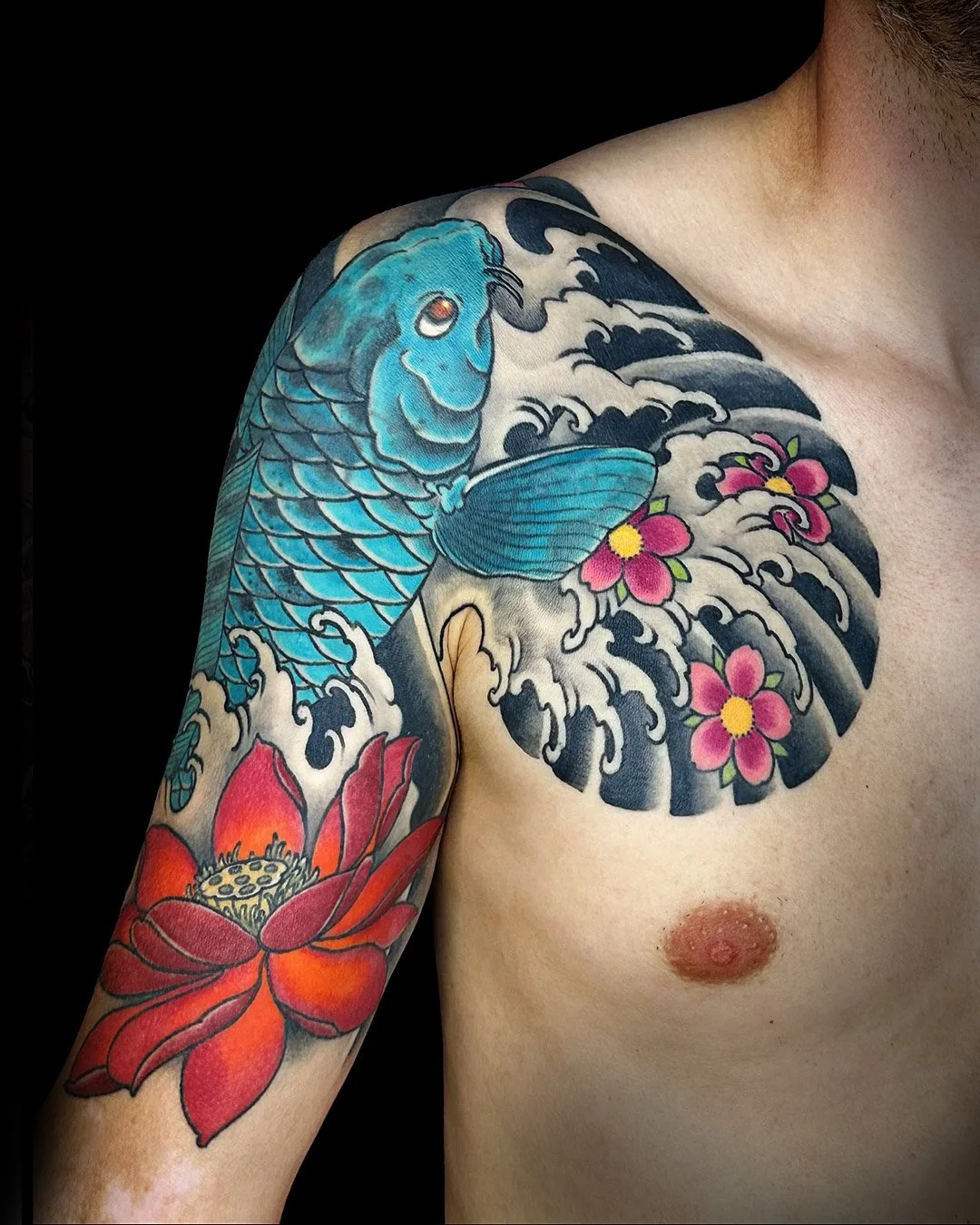 Koi , Lotos ,Lotus , Sakura , Kirschblüten , Halfsleeve, Sleeve , Horimono , Japan 