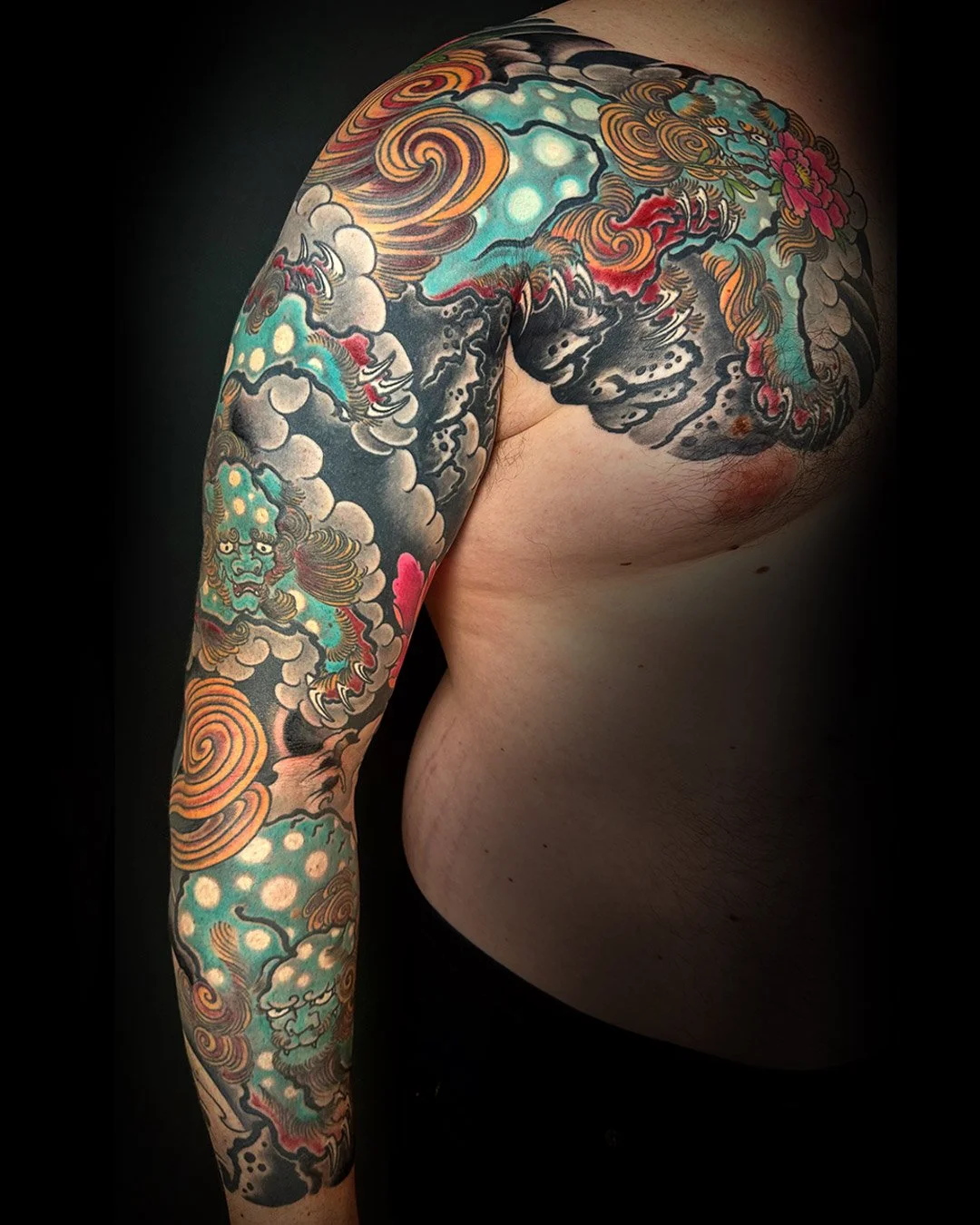 Shishi, Fudog , Peony , Japanese Tattoo Sleeve, Horimono
