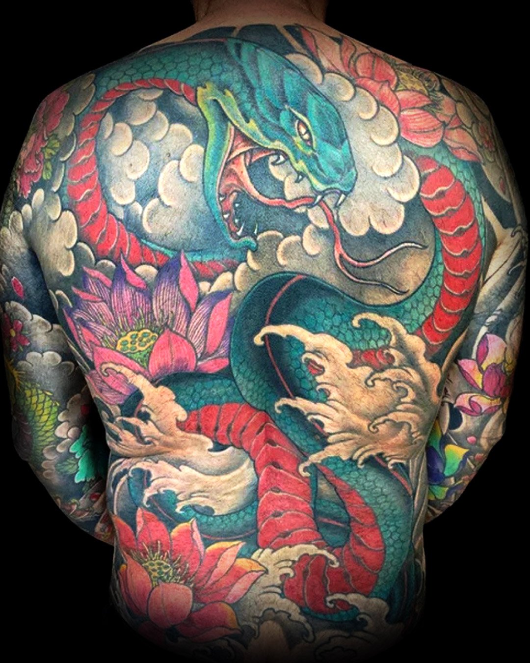 Snake, Hebi , Lotos, Lotus , Hasu , Backpiece, Horimono, Japan