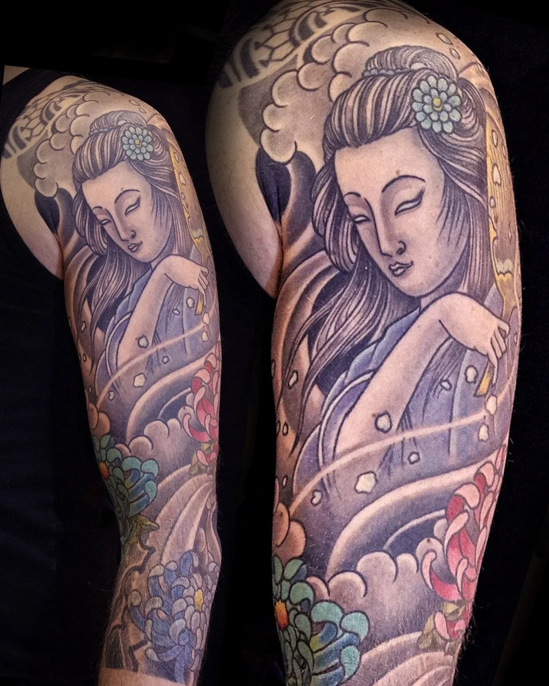 Yuki- ona, Chrysanthemum, Chrysantheme, Kiku, Japan Sleeve Tattoo, Horimono