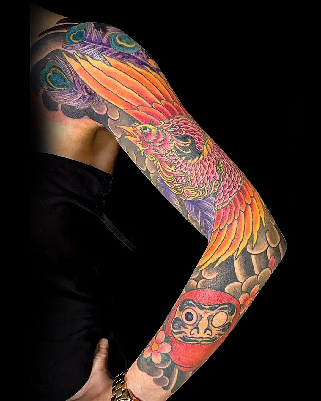 Phönix, Daruma, Sakura, Kirschblüten, Sleevetattoo, Horimono, Japan Tattoo