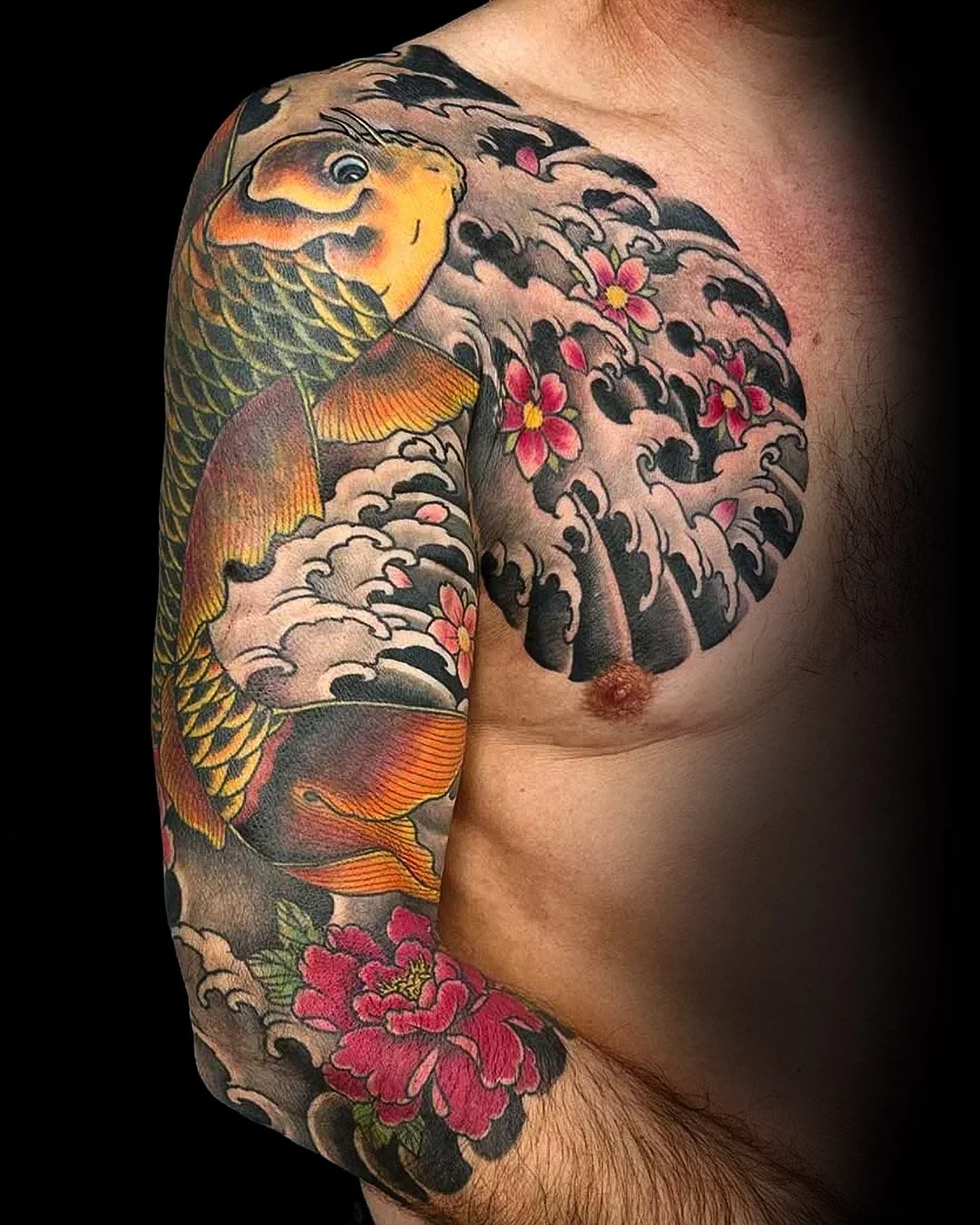 Koi, Sakura , Botan ,Peony, Sleevetattoo, Horimono , Chest Tattoo, Horimono , Japan 