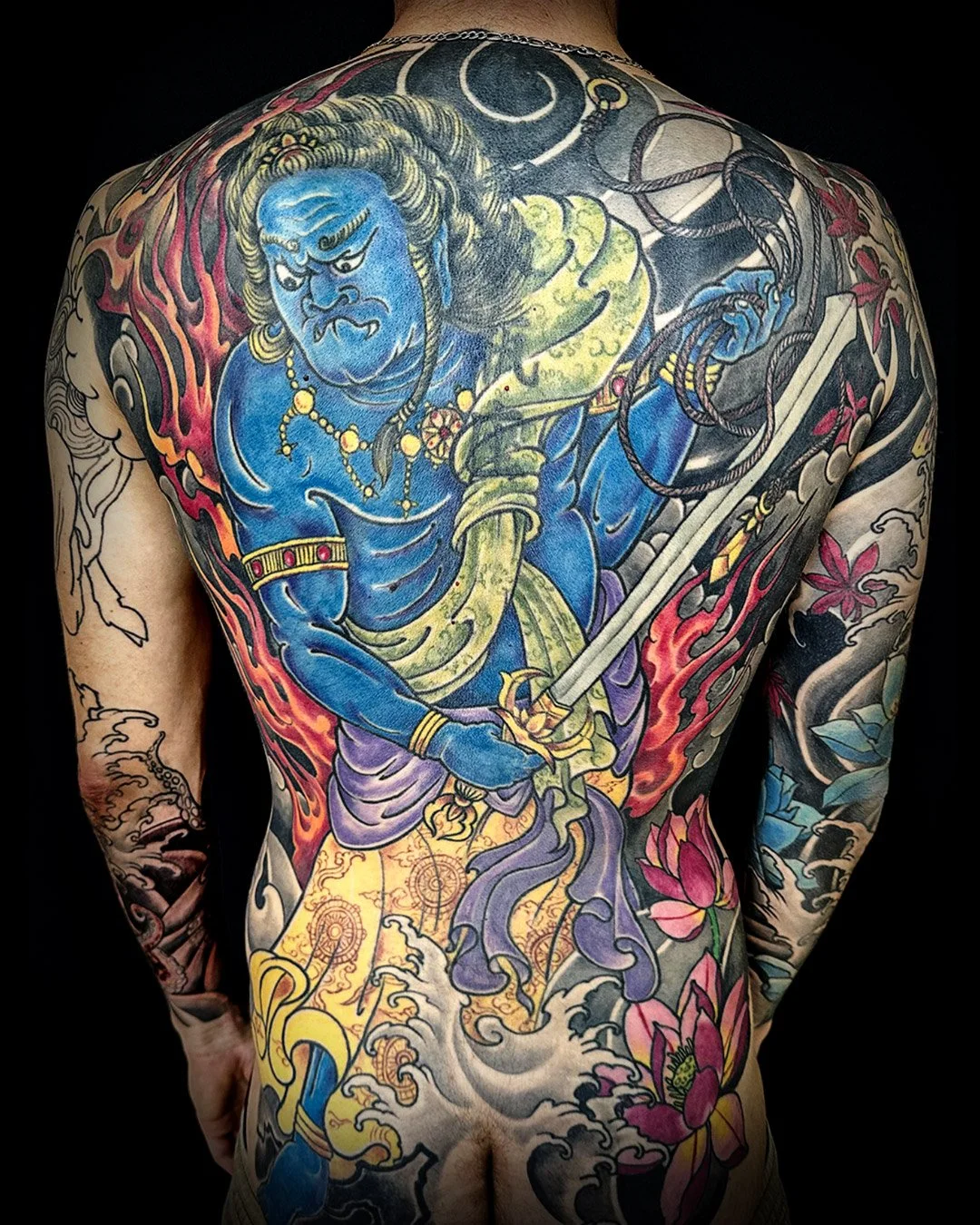 Fudo Myo Backpiece, Lotos , Lotus ,Horimono, Japan 