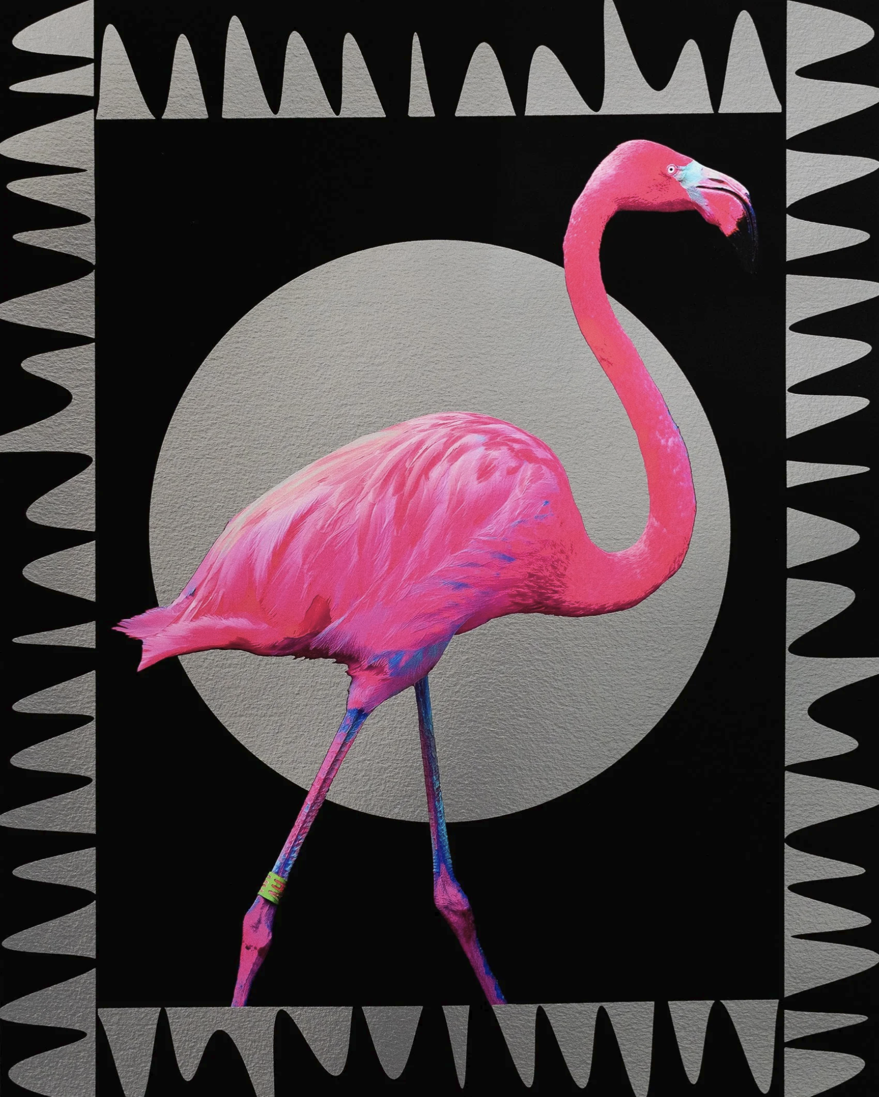 Flamingo Giclée Art Print with silver silkscreen