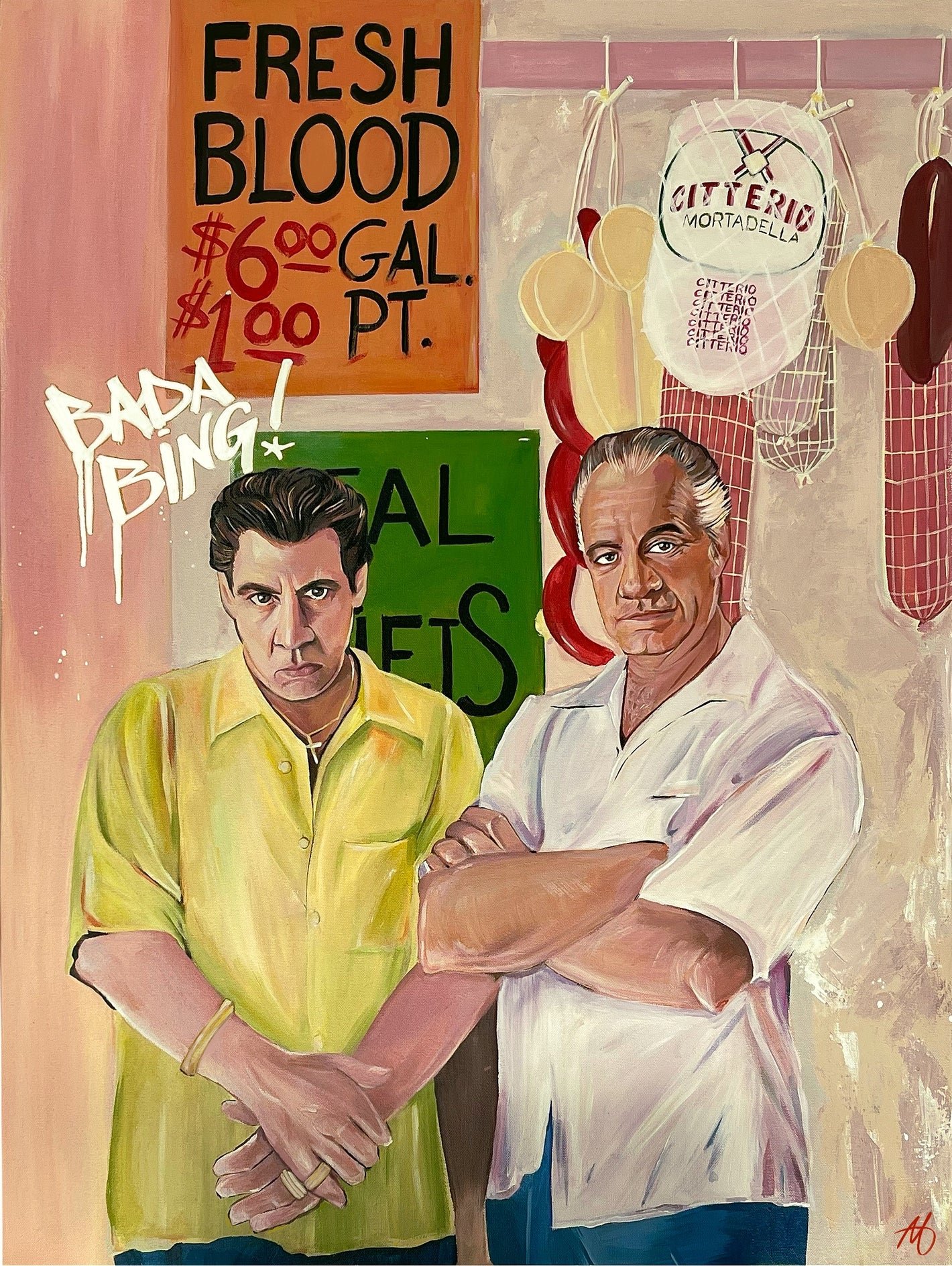 bada bing, sopranos painting, paulie walnuts, silvio 