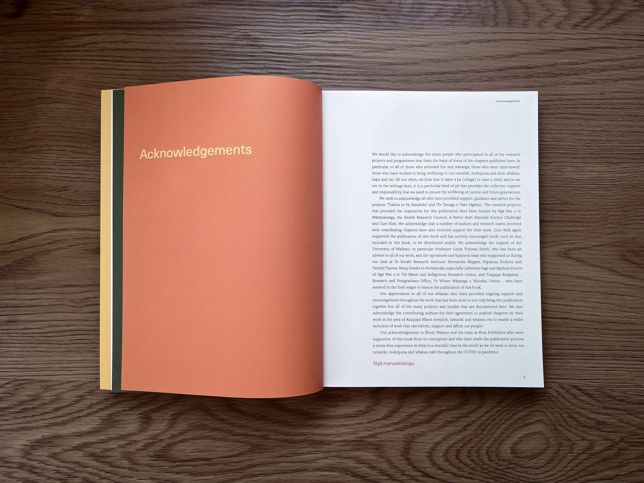 Tiakina te Pā Harakeke book design internal spreads