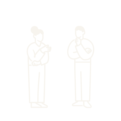 Line drawing of a woman and a man each holding a drink, standing side by side.