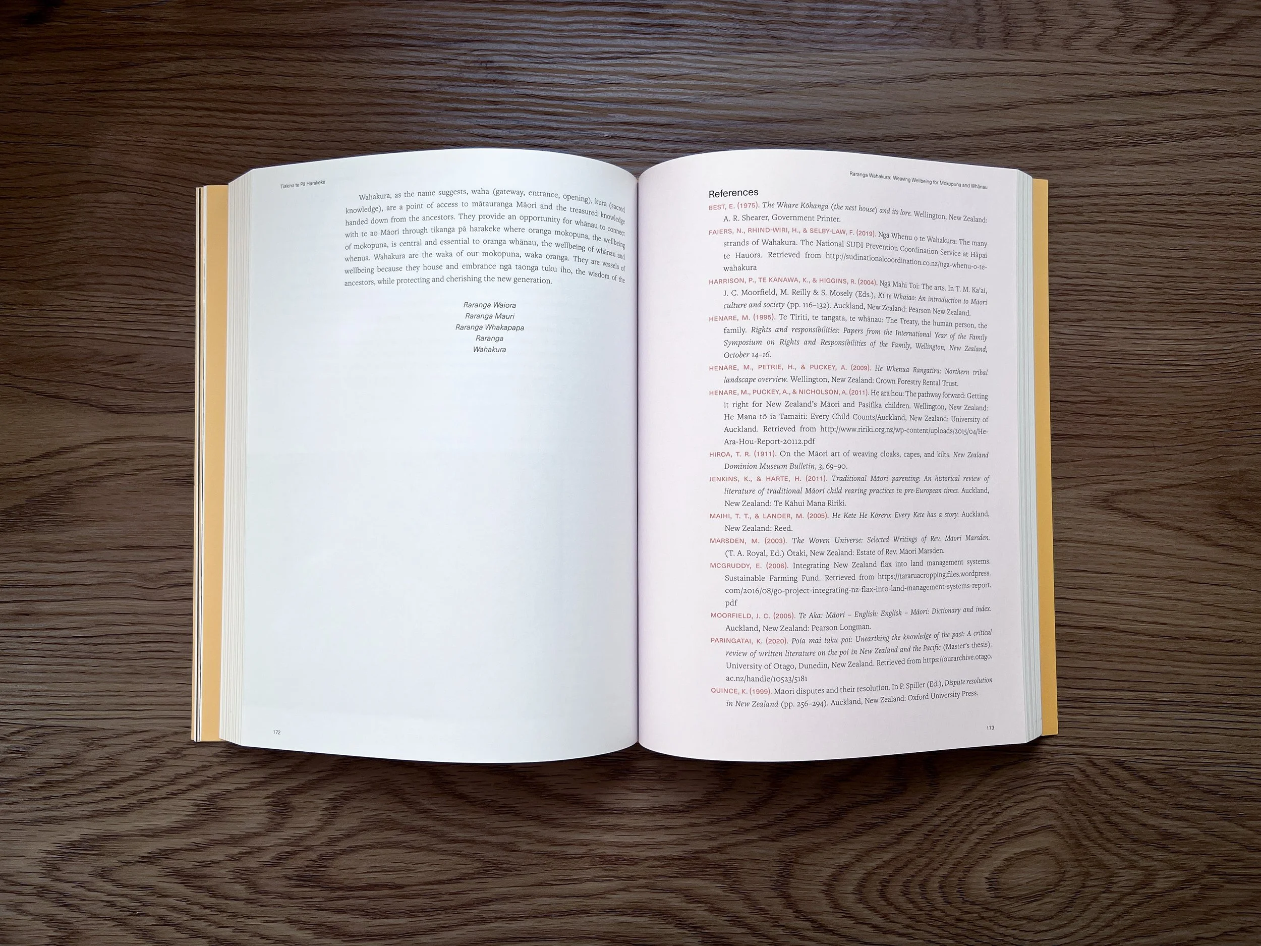 Tiakina te Pā Harakeke book design internal spreads