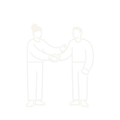 Line drawing of two people shaking hands, one appears to be a woman and the other a man.
