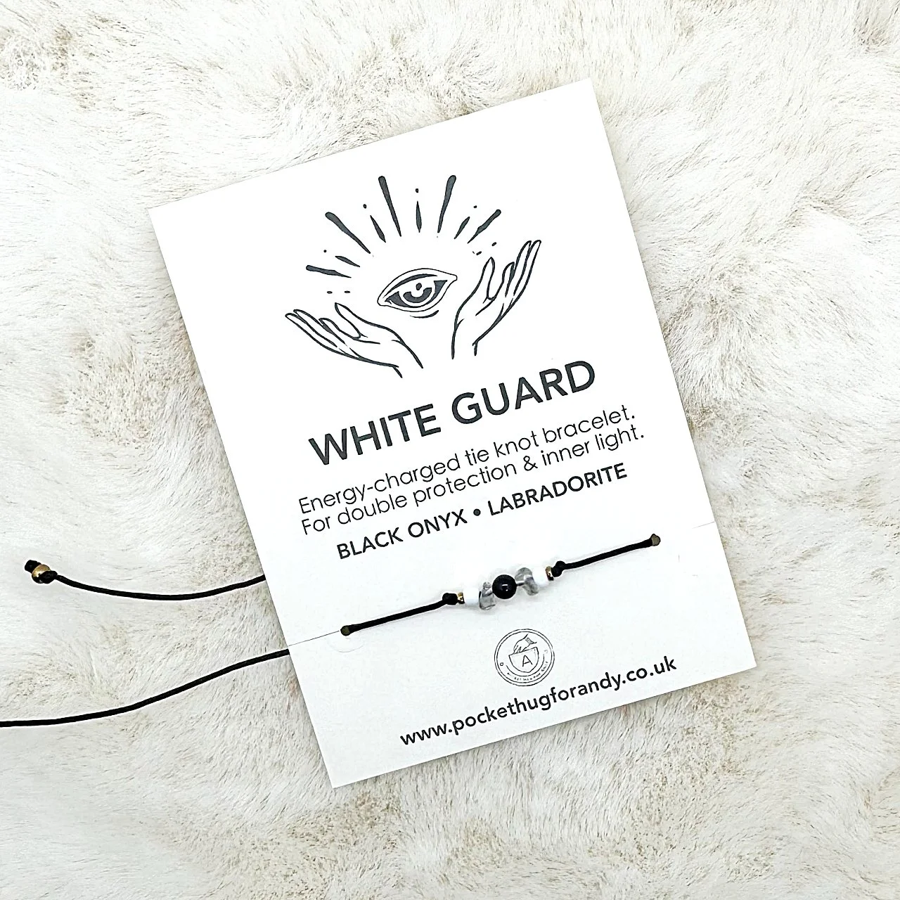 White Guard Tie-Knot Protection Bracelet Black Onyx & Labradorite