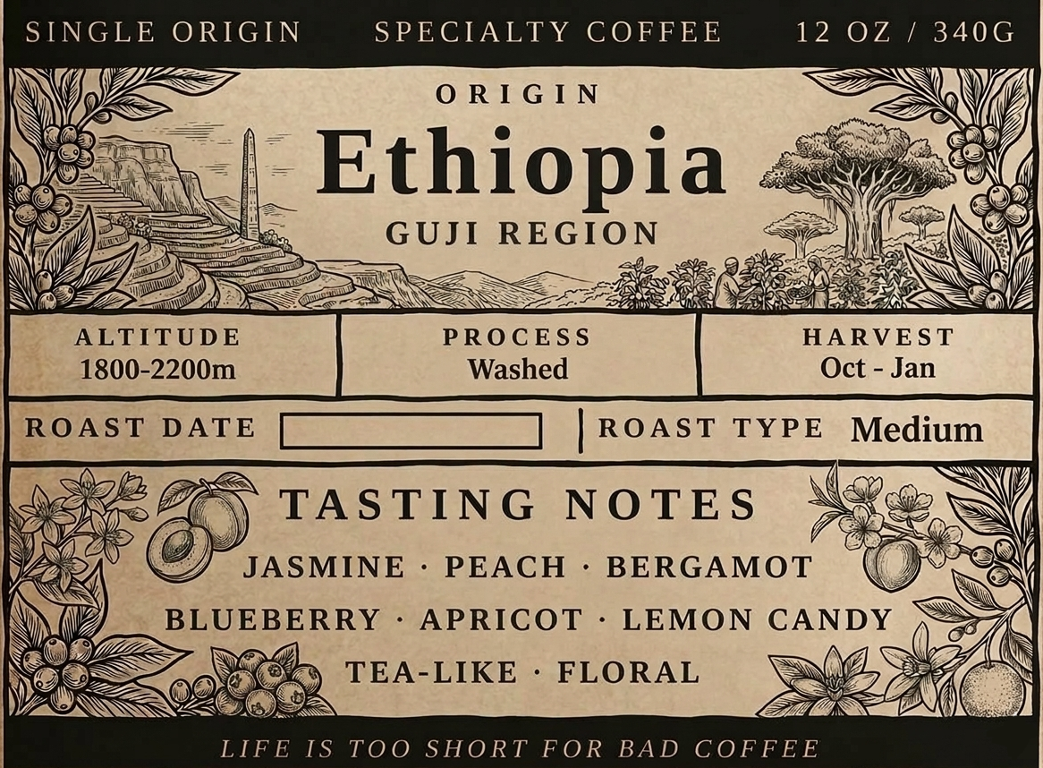 Organic Ethiopian  Guji Uraga G2 washed medium Roast