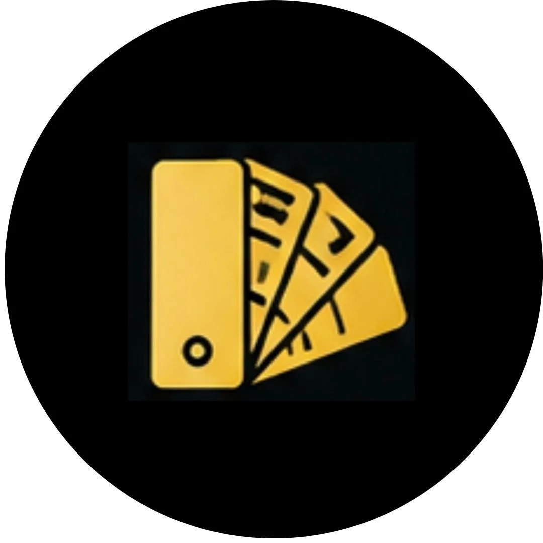 Icon of a yellow filing cabinet with several yellow documents or folders fanned out next to it, on a black background.