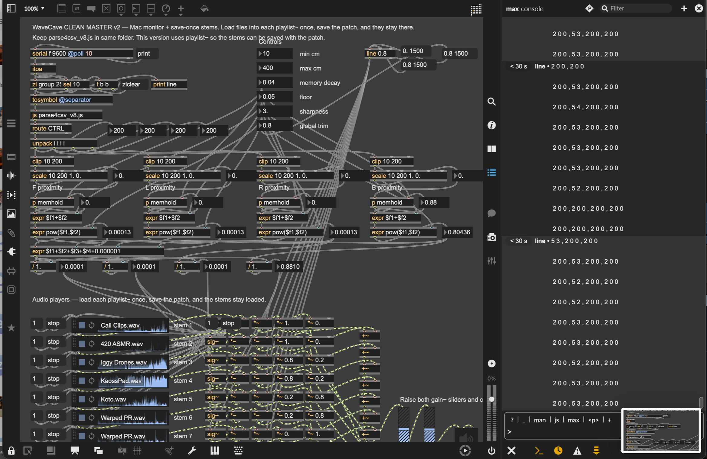 some of the MAX/MSP code I used for the audio layer redistribution