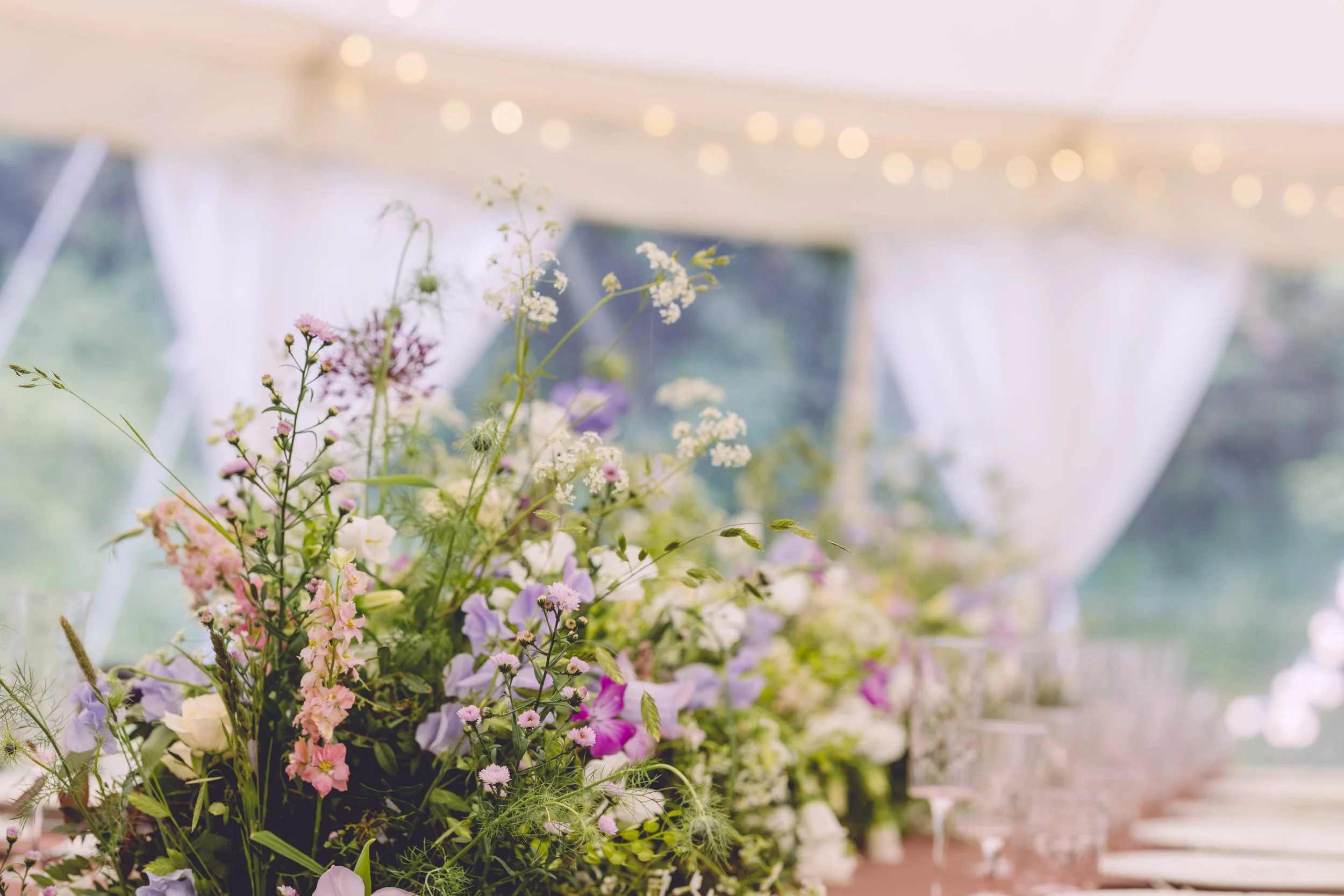 Wedding reception flower display