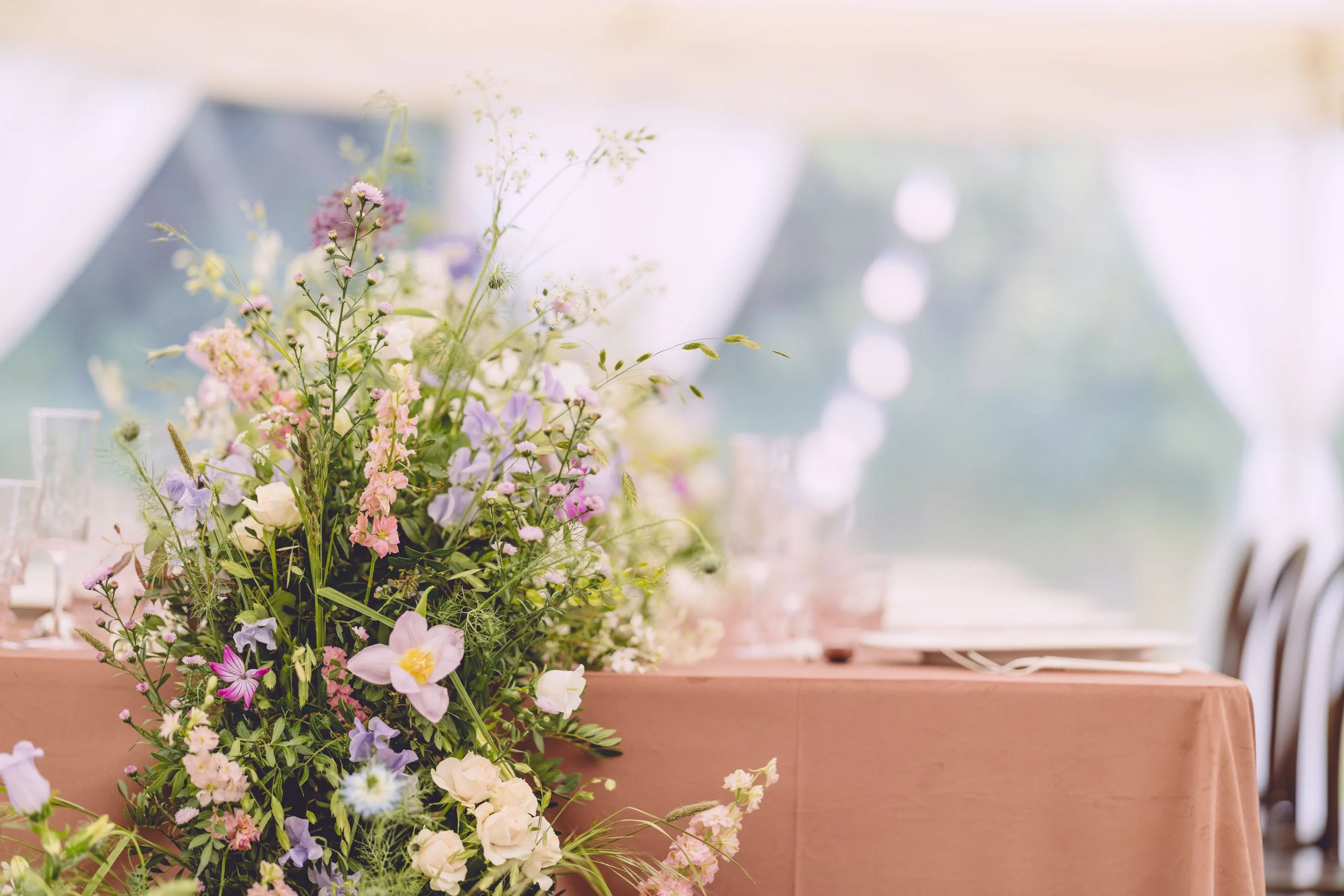 Beautiful wedding reception table flowers