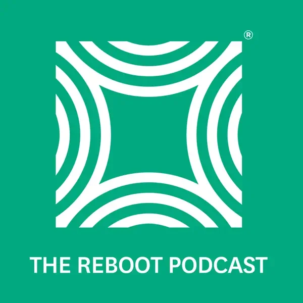 Green background with white geometric pattern logo and text that reads 'The Reboot Podcast'.