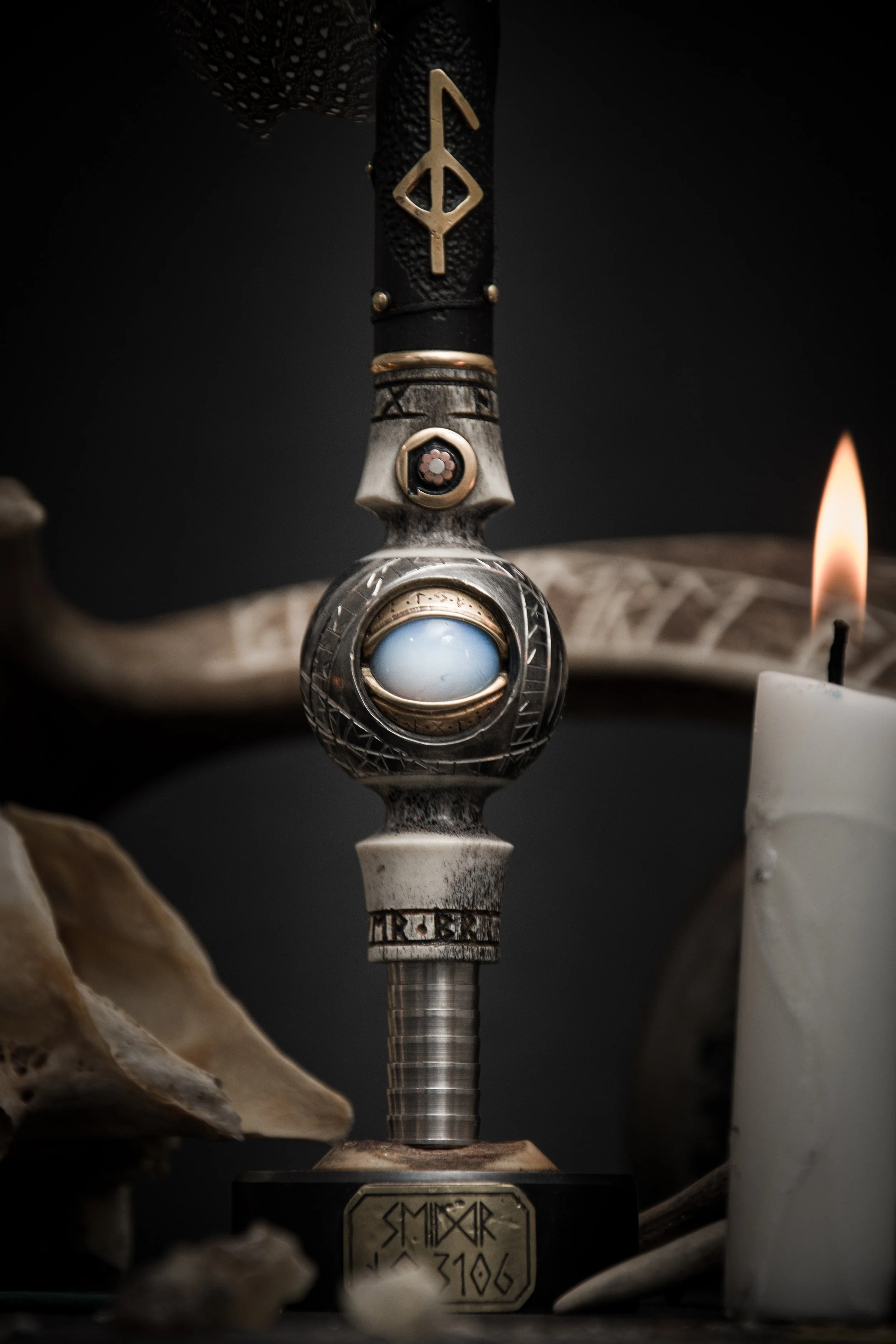 viking shaman hookah handle set with set gemstone opalite