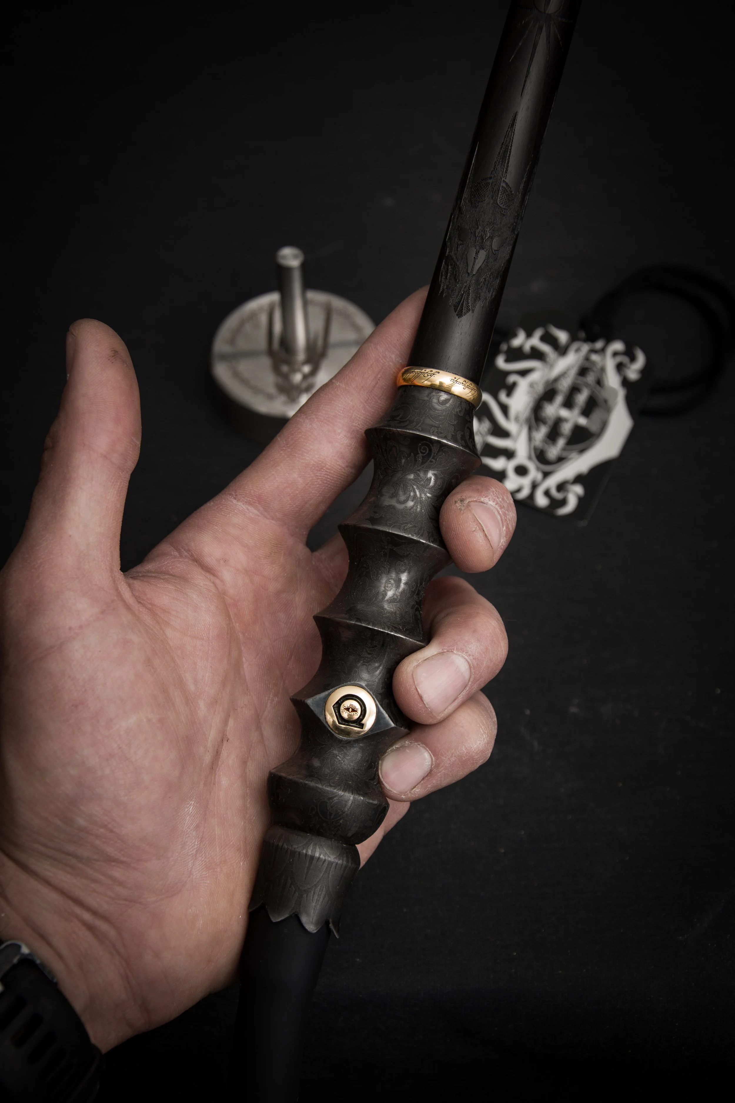 custom engraved sauron style hookah handle lord of the rings style