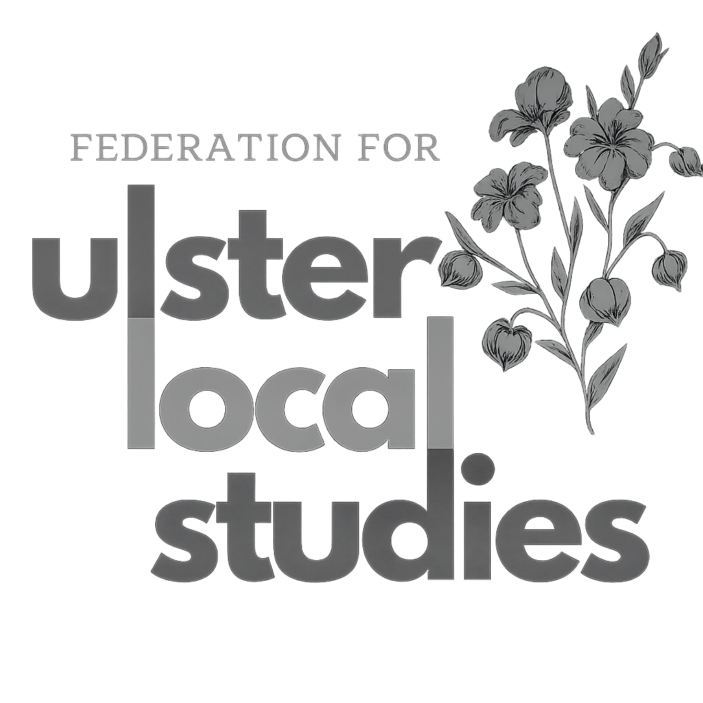The logo of the Federation for Ulster Local Studies in Greyscale