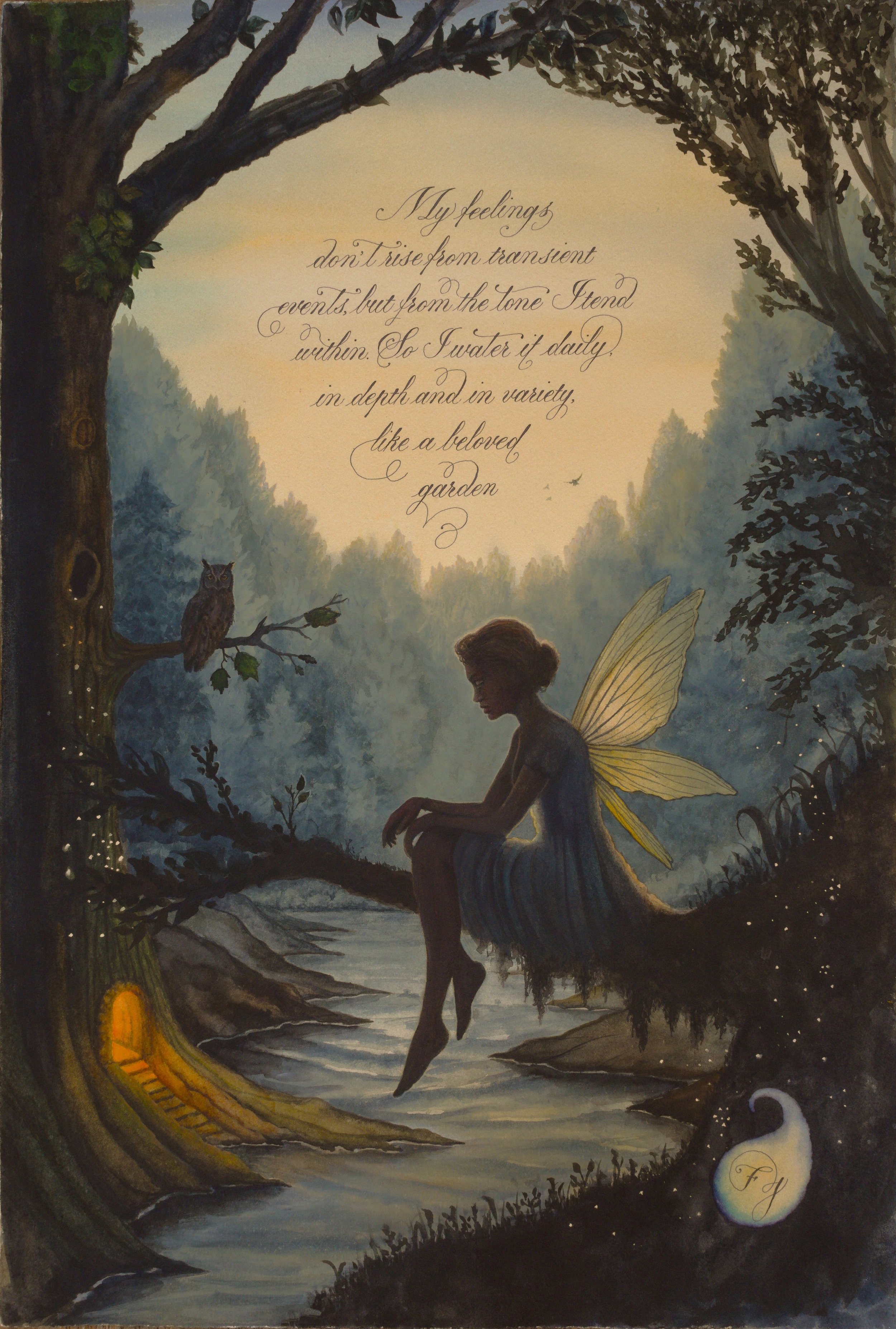 Beloved Garden - Original Affirmarelle (Watercolor & Calligraphy) by Francesco Di Giuseppe