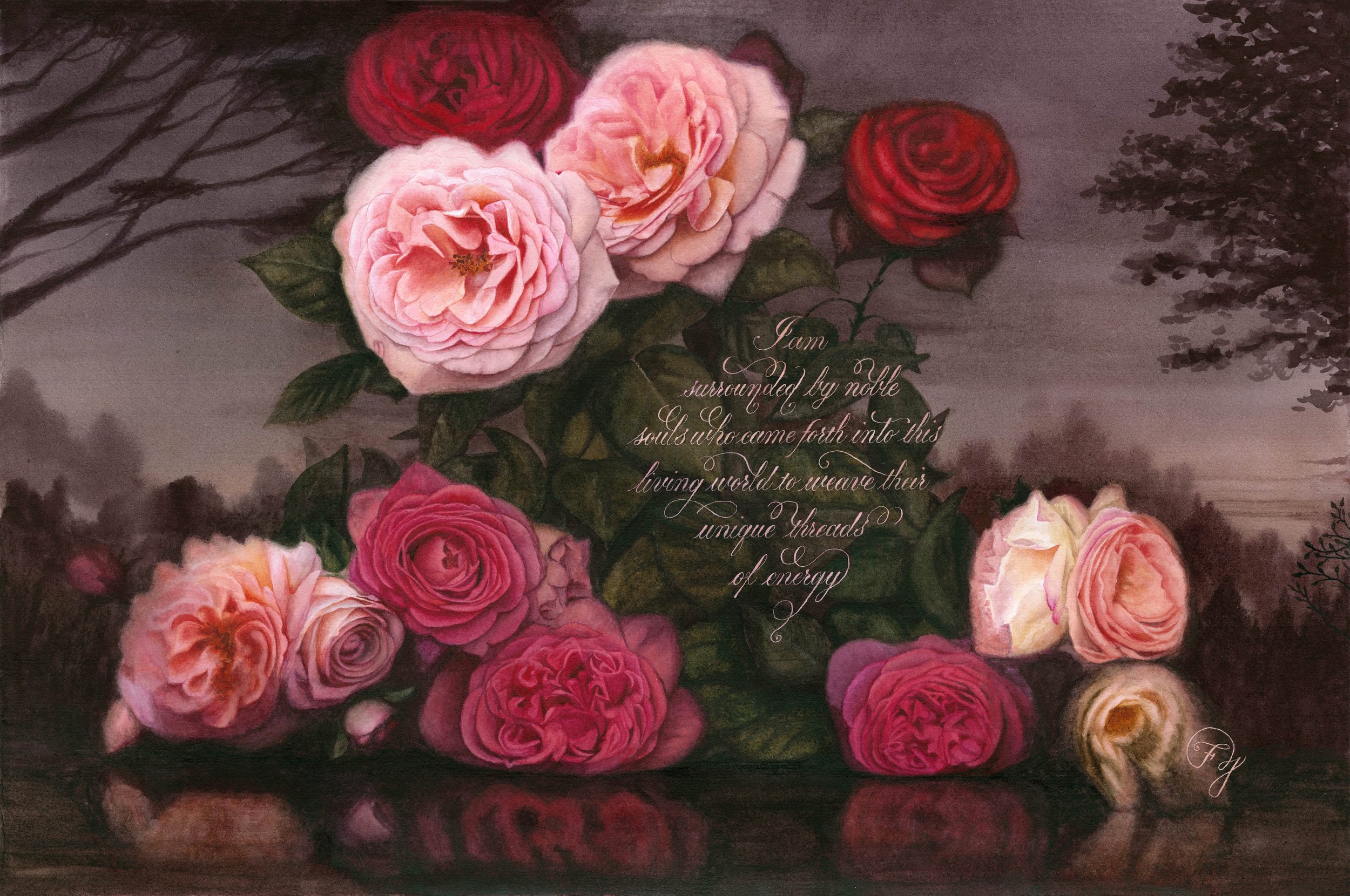 Noble Souls - Original Affirmarelle (Watercolor & Calligraphy) by Francesco Di Giuseppe