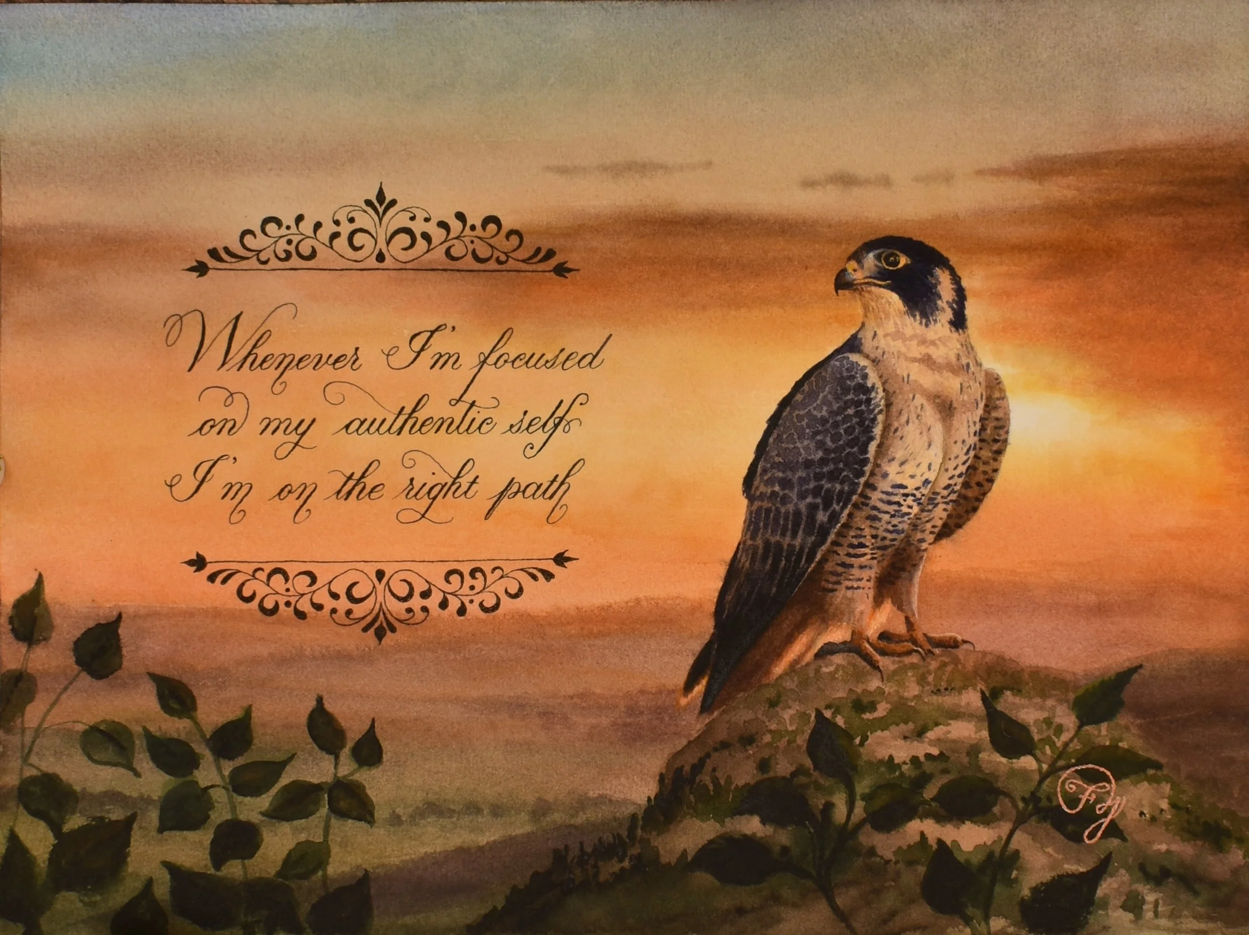 The Right Path - Original Affirmarelle (Watercolor & Calligraphy) by Francesco Di Giuseppe