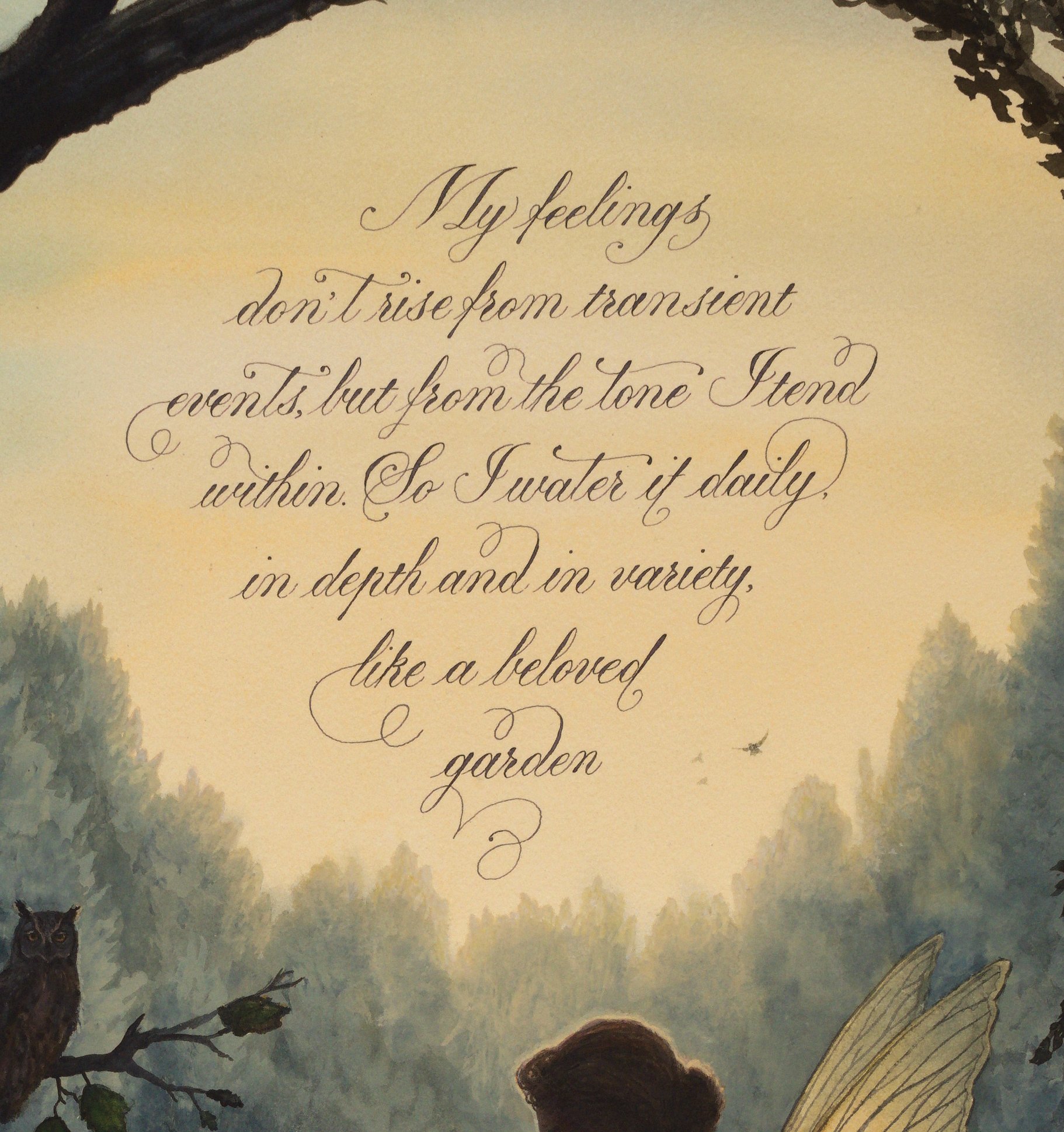 Beloved Garden - Detail of Affirmation written in dip pen calligraphy