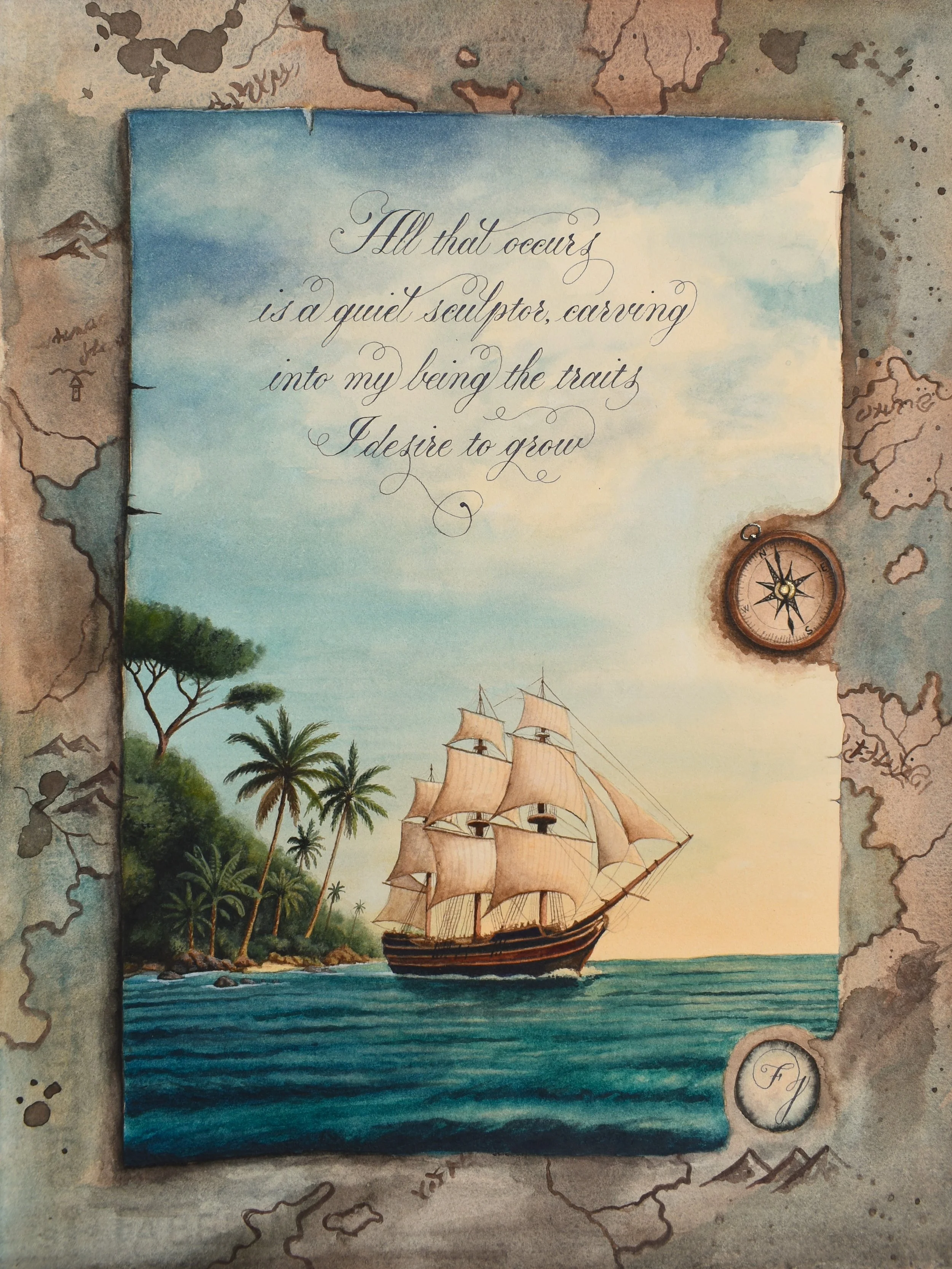 Heart Voyage - Original Affirmarelle ( Watercolor & Calligraphy) by Francesco Di Giuseppe