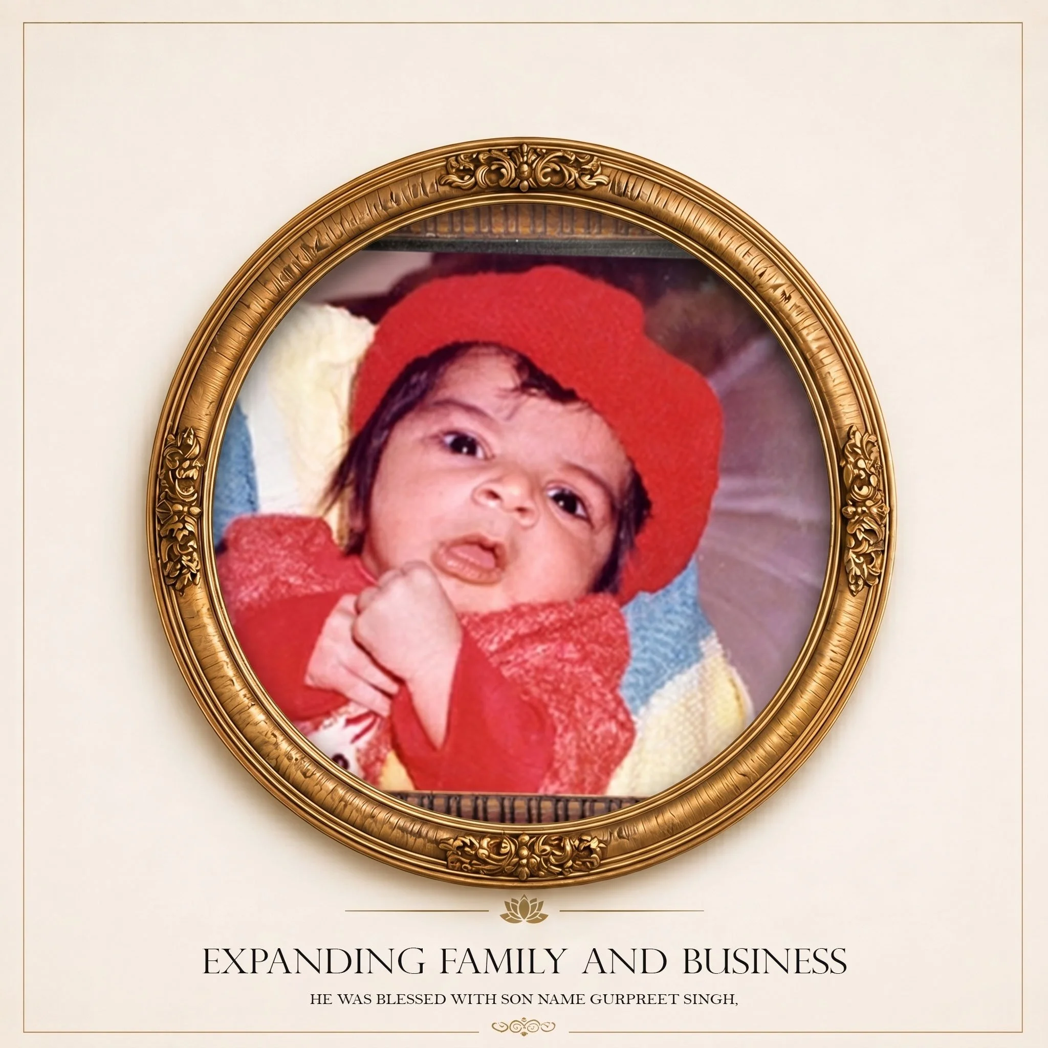 Framed certificate or award with the text "Expanding Family and Business" at the bottom, decorated with a gold ornate border and a lotus flower symbol.