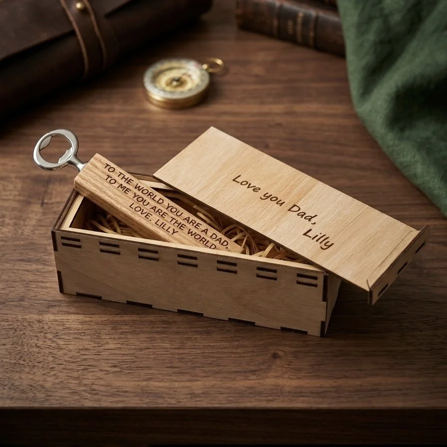 Handmade Custom Engraved Oak Bottle Opener