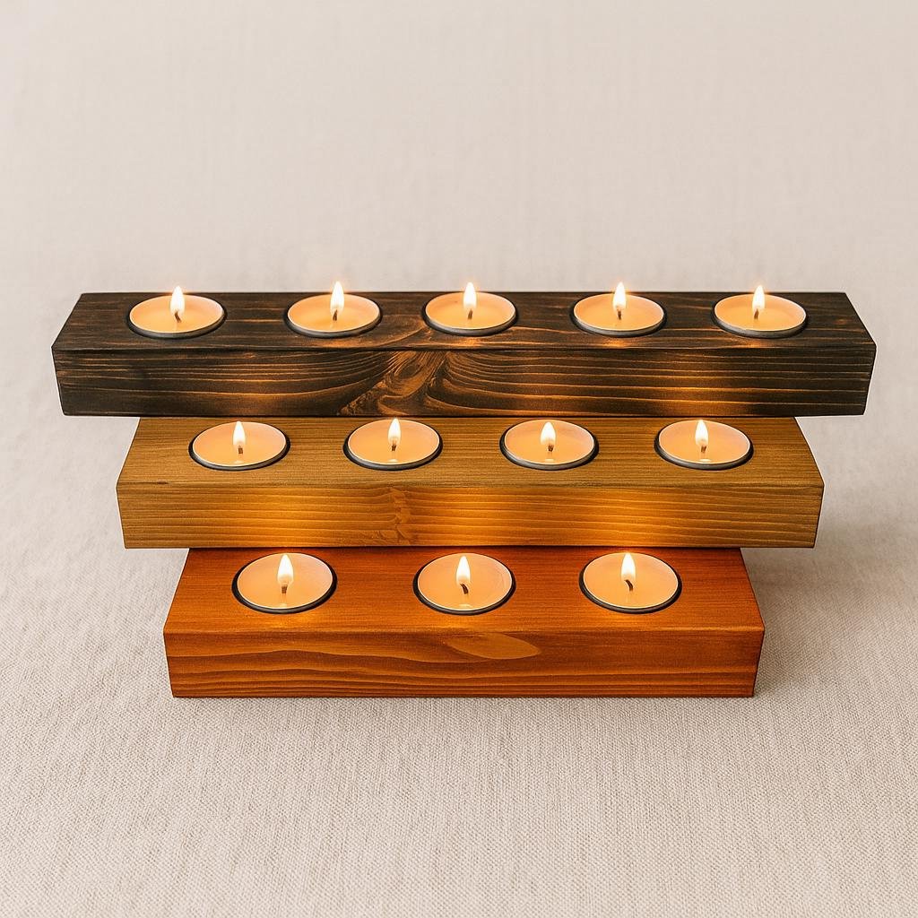 Handmade Wooden Tea Light Holder – Rustic Candle Centerpiece