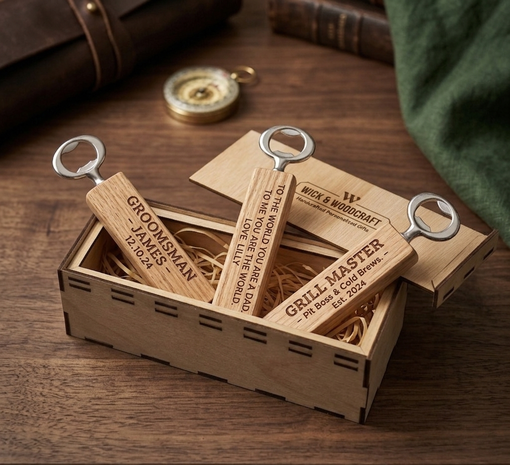 Handmade Custom Engraved Oak Bottle Opener