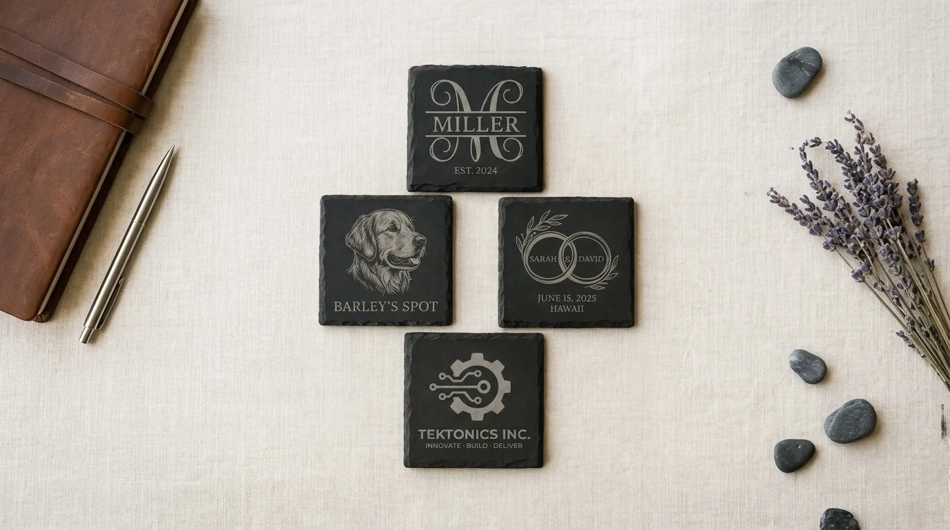 Personalised Slate Coasters: Custom Engraved Rustic Stone Tableware
