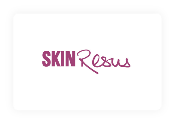 Logo with the words 'SKIN R www' in purple text on a white background.
