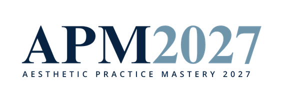 Logo for Aesthetic Practice Mastery 2027 with the text 'APM 2027' in large font and 'Aesthetic Practice Mastery 2027' below.