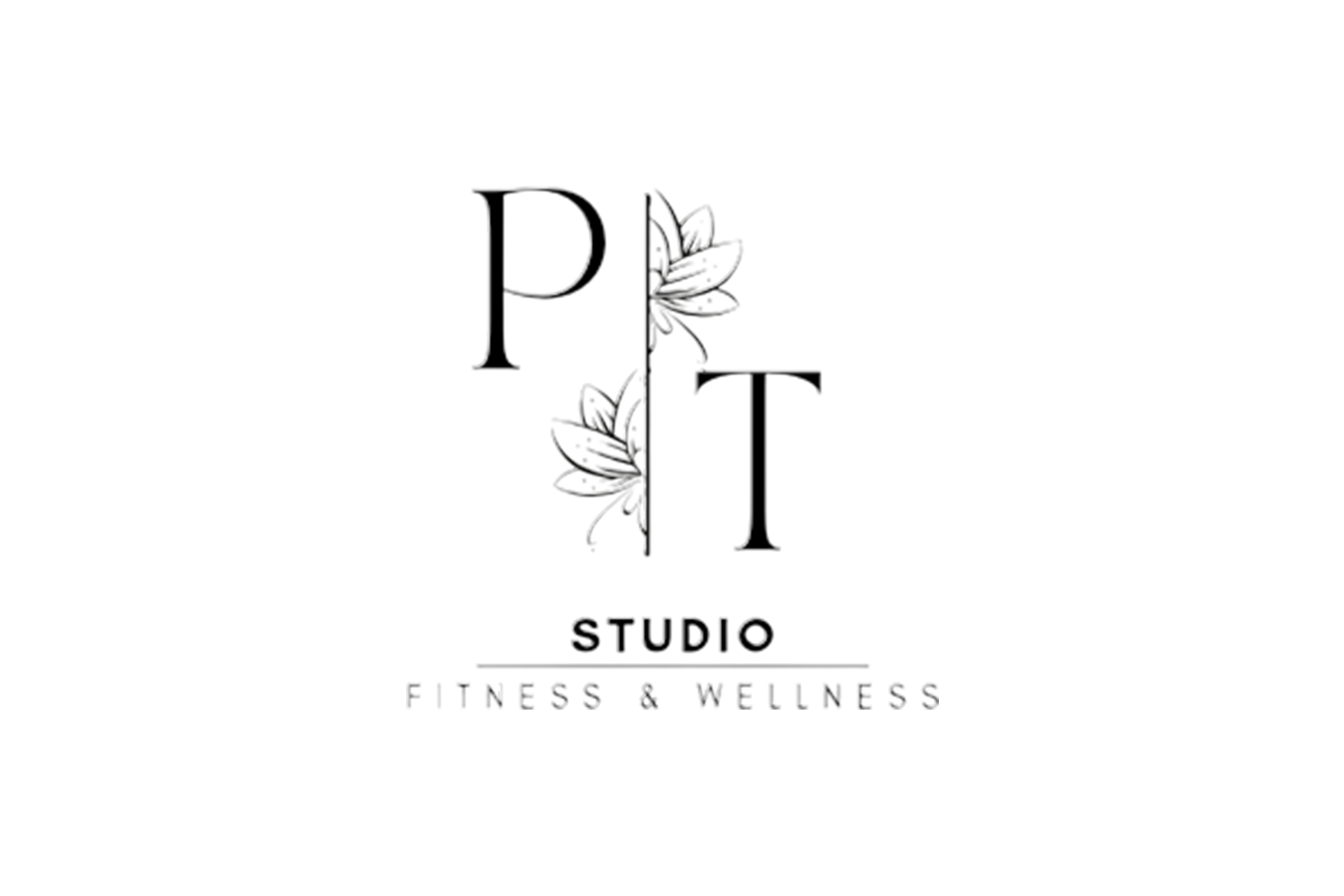Black background with silver and white logo text that says "P Studio Model Neckline" with a floral design.
