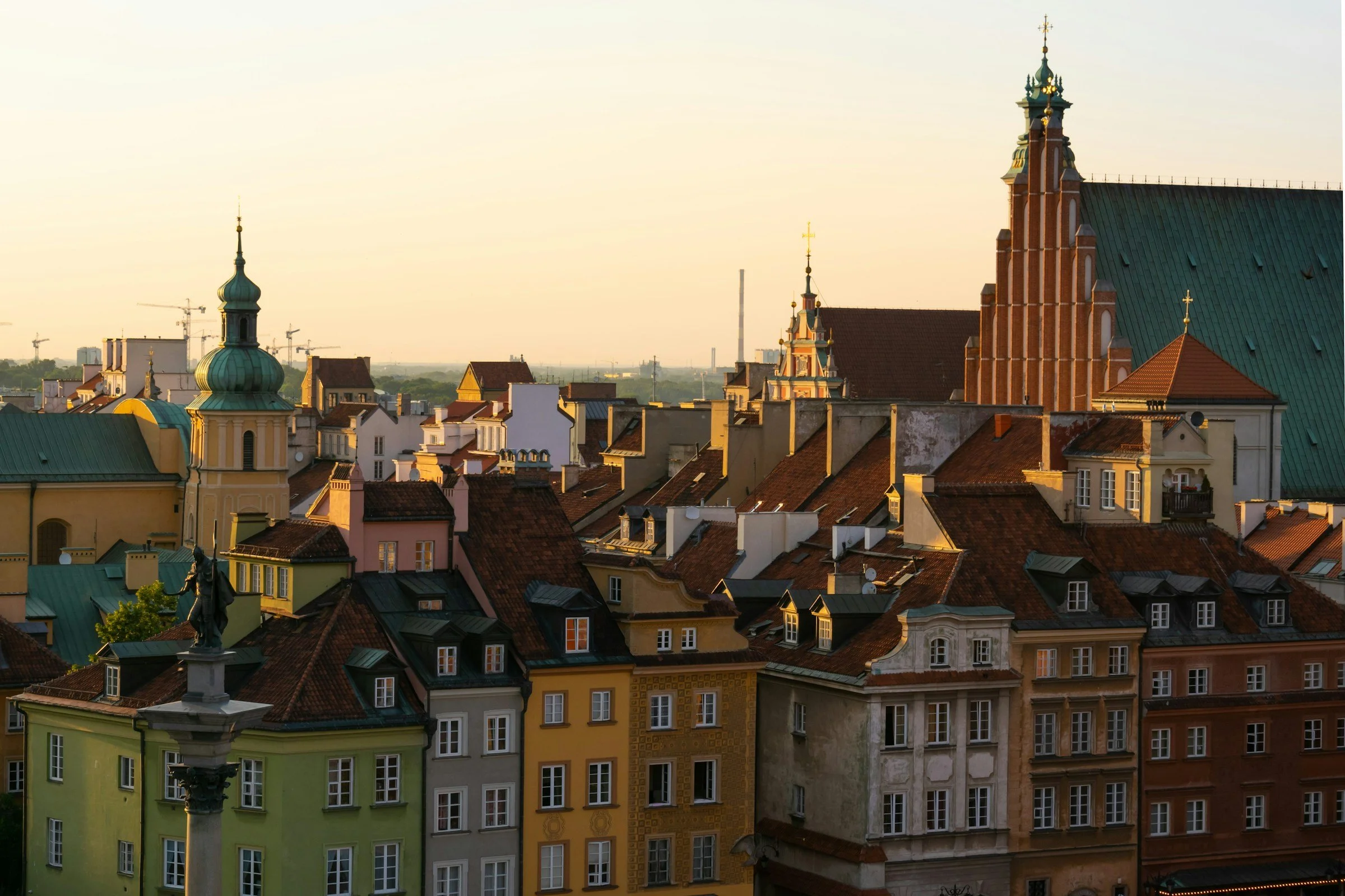 Warsaw Old Town rooftops at golden hour