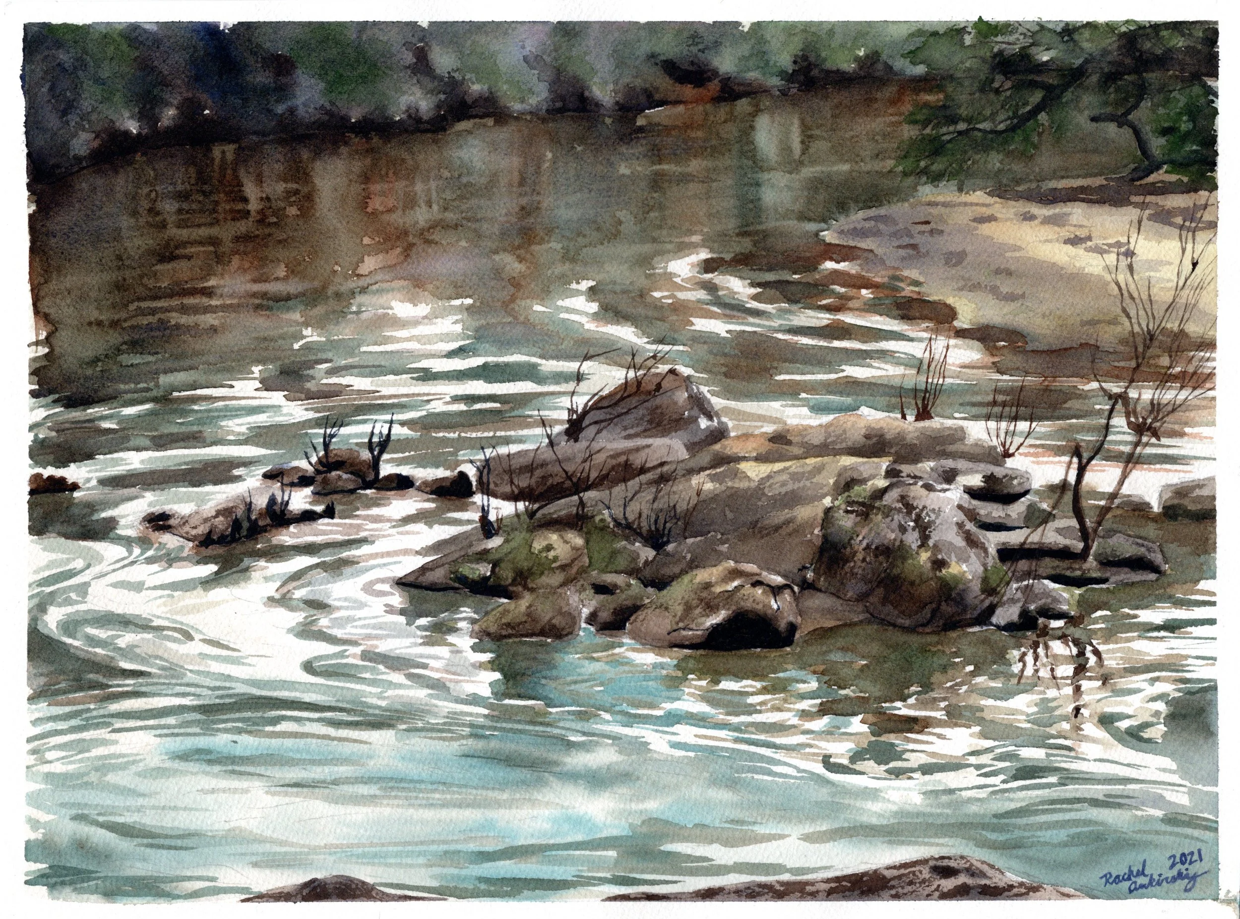  
  "Swirling Serenity"  
  11"x14" | Watercolor on paper | Plein Air | 2021 
  Amerson Park, Macon, GA 
  In Private Collection   