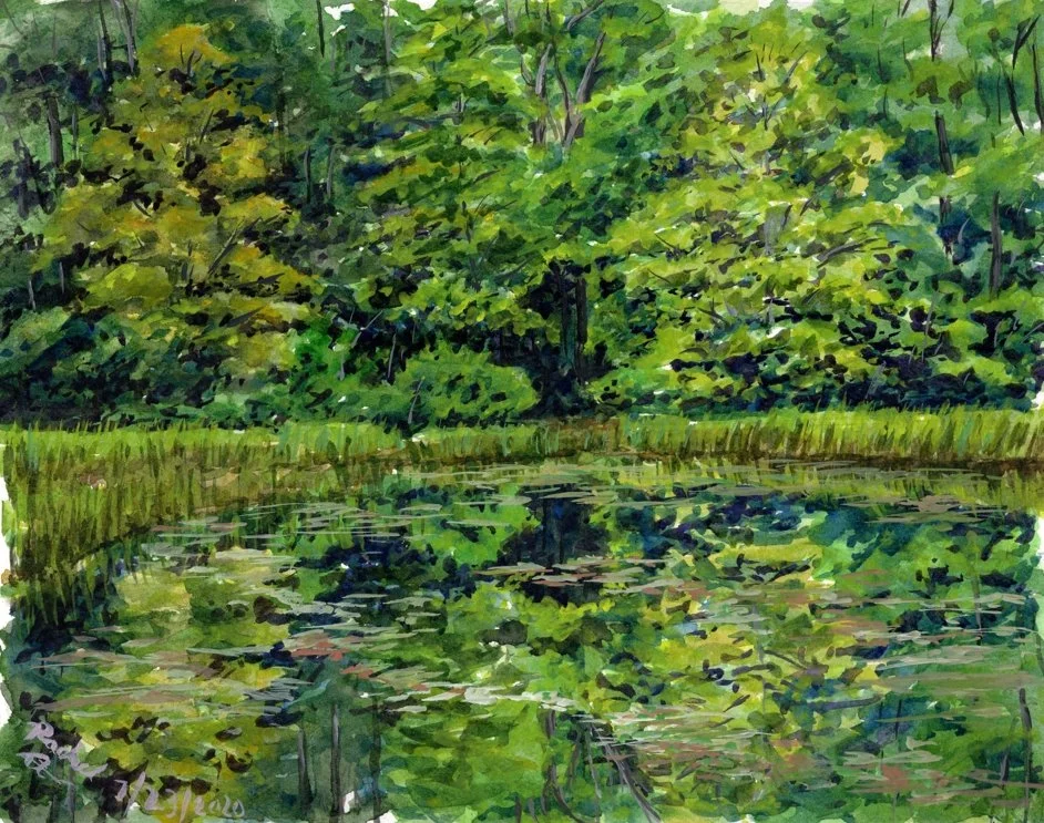  
  "Bear Sighting at Dockery Lake"  
  approx. 9"x12" | Watercolor on paper | Plein Air | 2020 
  Dockery Lake, GA 
  In Private Collection   