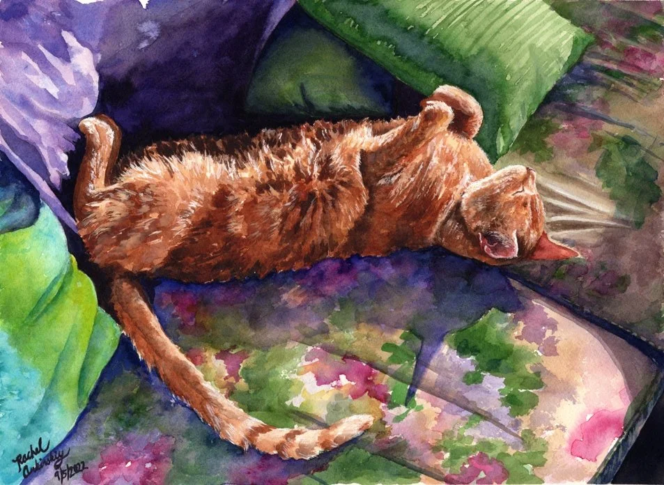  
  "Bonzo Sunbathing"  
  11"x14" | Watercolor on paper | 2022 
  In Private Collection   