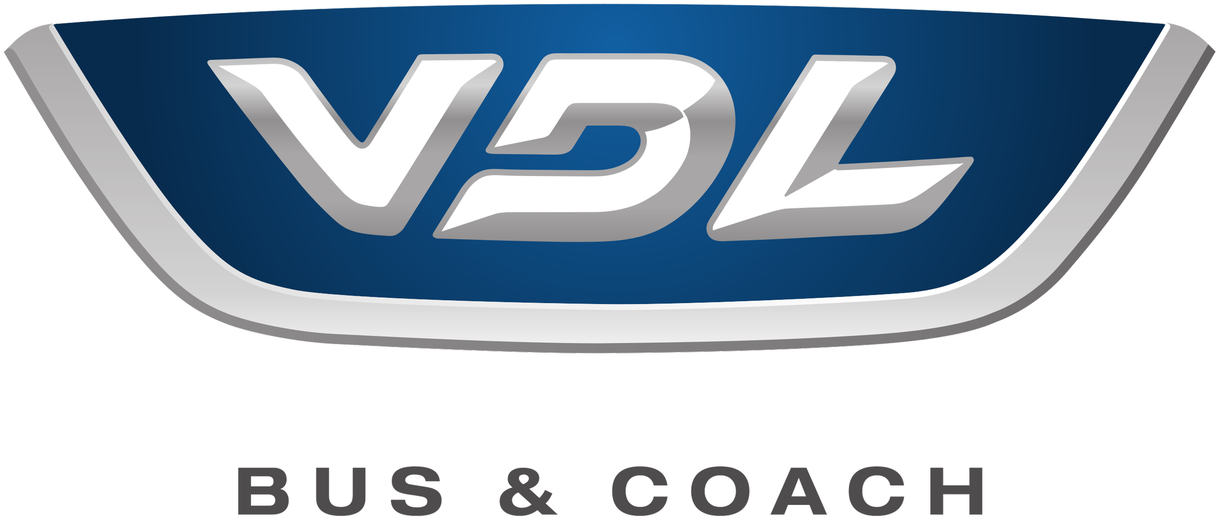 VPL Bus & Coach logo with stylized blue and silver background and text