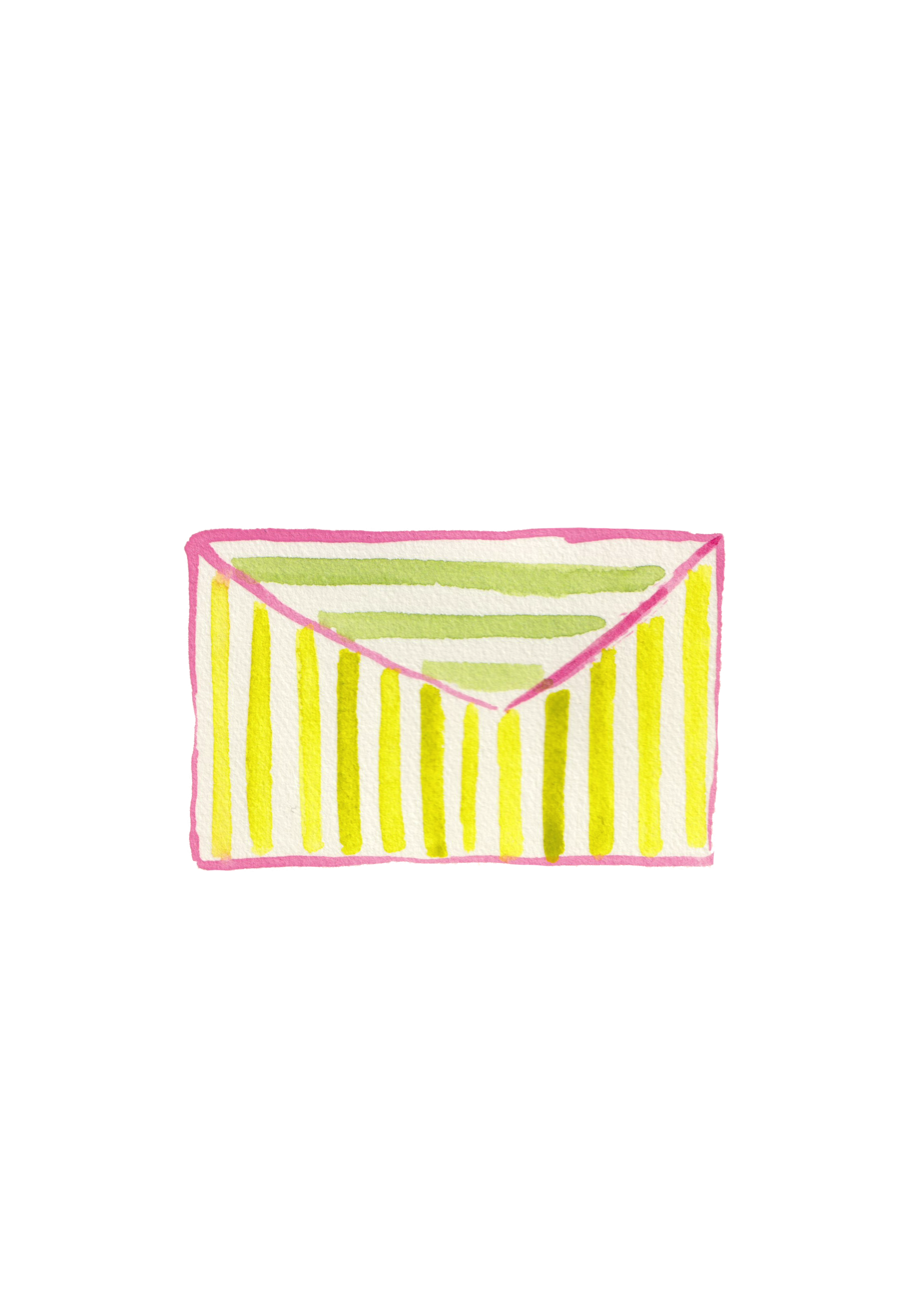 Watercolor illustration of a striped yellow and pink box with an open lid