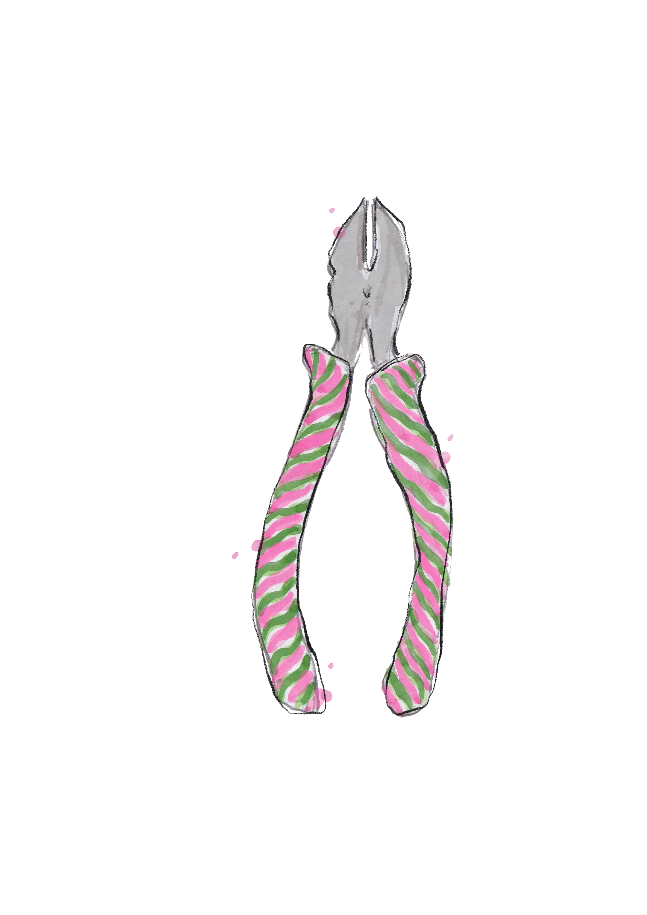 A pair of hands with pink and green striped long-sleeve mittens holding a white cloth or paper vertically.