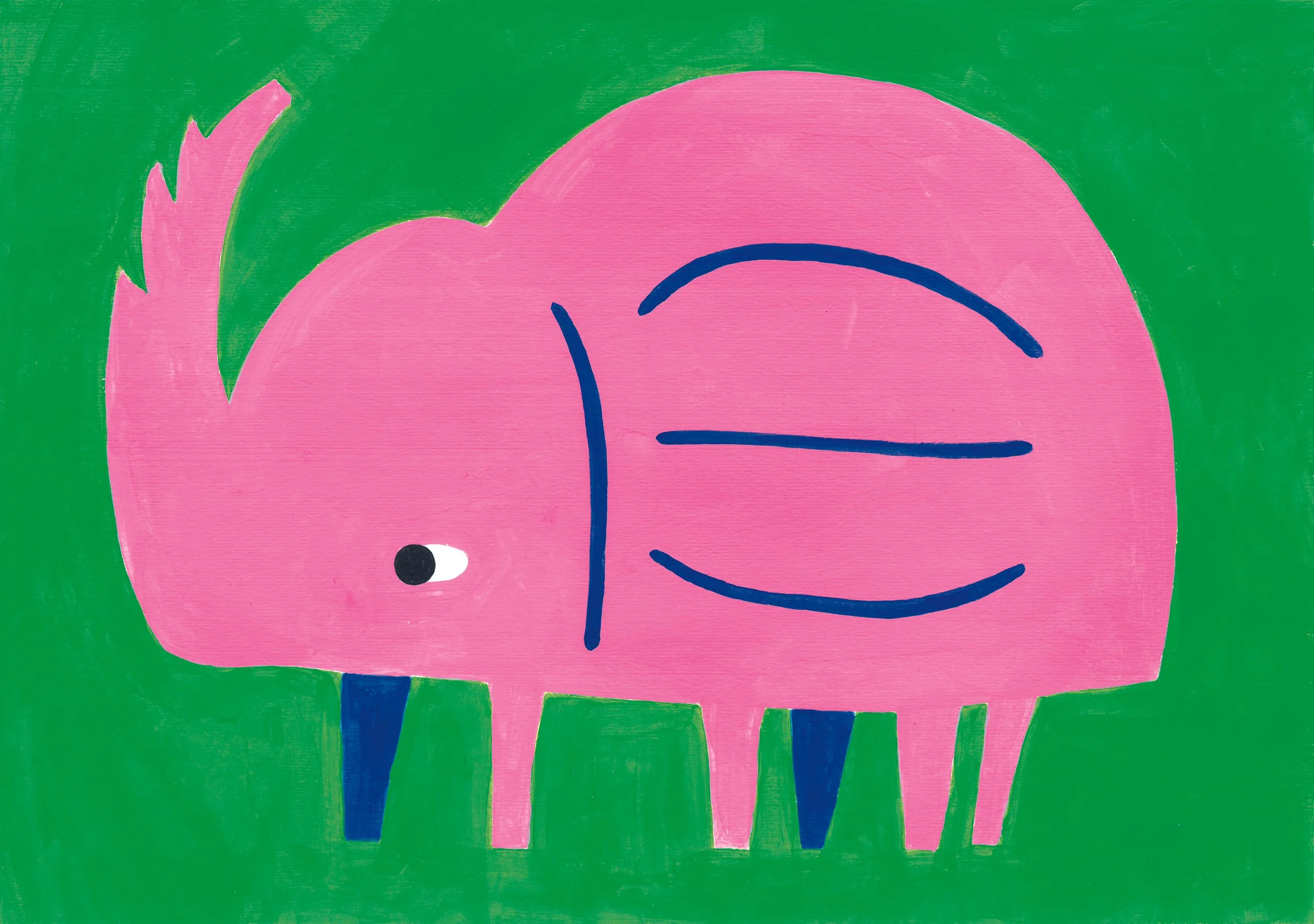 Phantastische Tiere - Illustration eines riesigen pinken Käfers, mit einem Horn vor einem grünen Hintergrund.