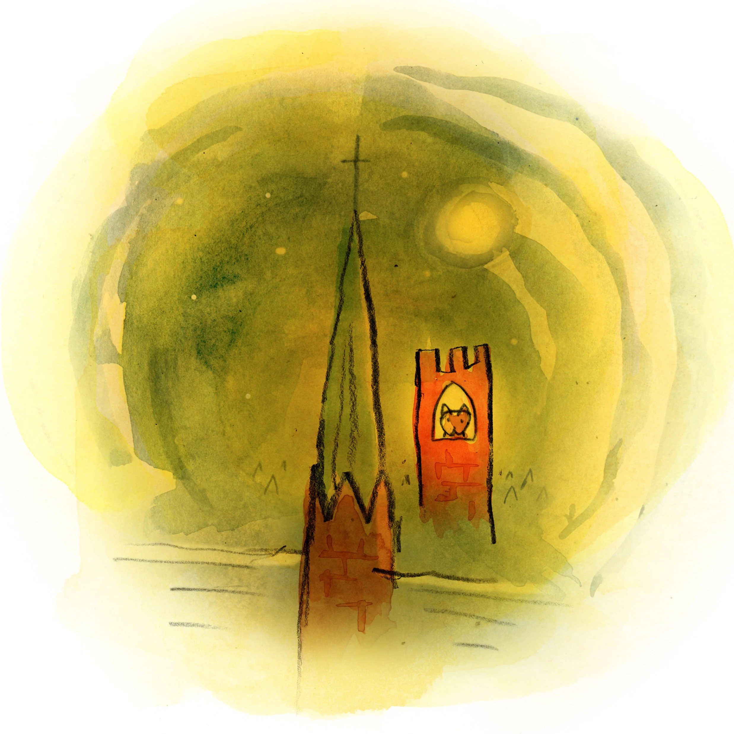 Orange Cat Climbs the Tower - Full Moon